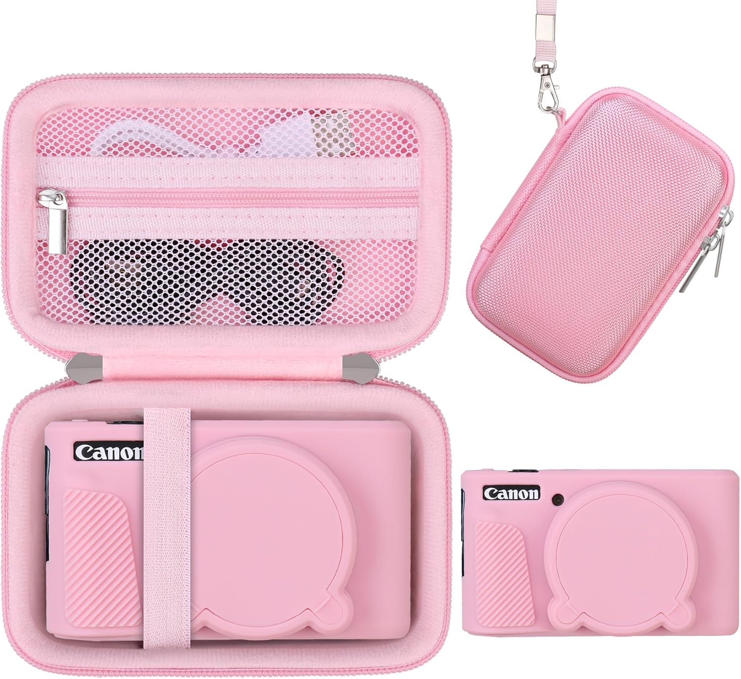 Elonbo Camera Case for Canon PowerShot SX740/ SX730 Digital Camera, Canon SX740/ SX730 HS Hard Carrying Case + Soft Silicone Cover with Removable Lens Cover, Pink
