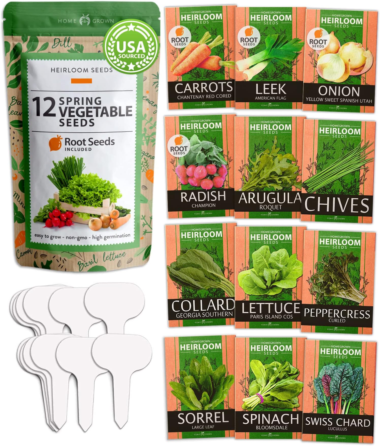 HOME GROWN 6000 Vegetable Seeds for Planting: 12 Spring Varieties of Garden Vegetables in Seed Packets, Garden Seeds for Garden Plants or Hydroponic Seeds - Non GMO