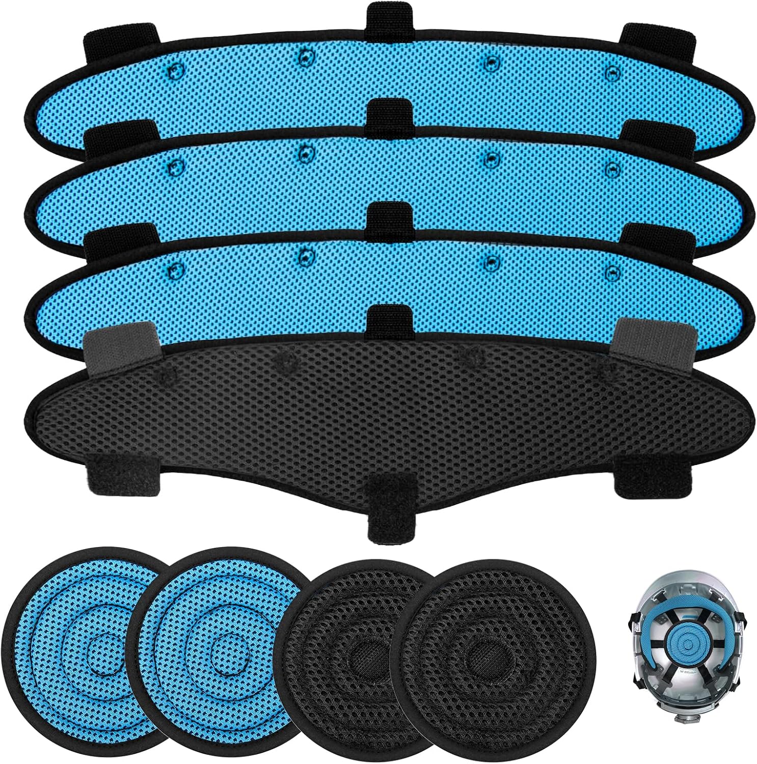 Hard Hat Top Pads and Sweatbands for Safety Helmet, Washable Reusable Hardhat Sweatband Cooling Liners Air Cushion Hard Hat Accessories, Suspension Sweat Band Replacement, Blue, 8 PCS