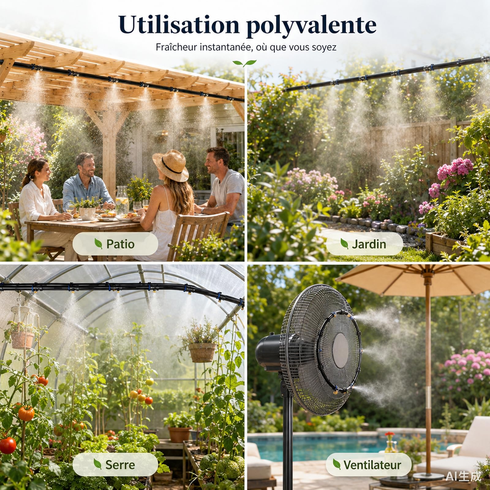 Générique Brumisateur Terrasse Exterieur Kit, Convient aux patios, Jardins, serres, piscines et parasols (20m)