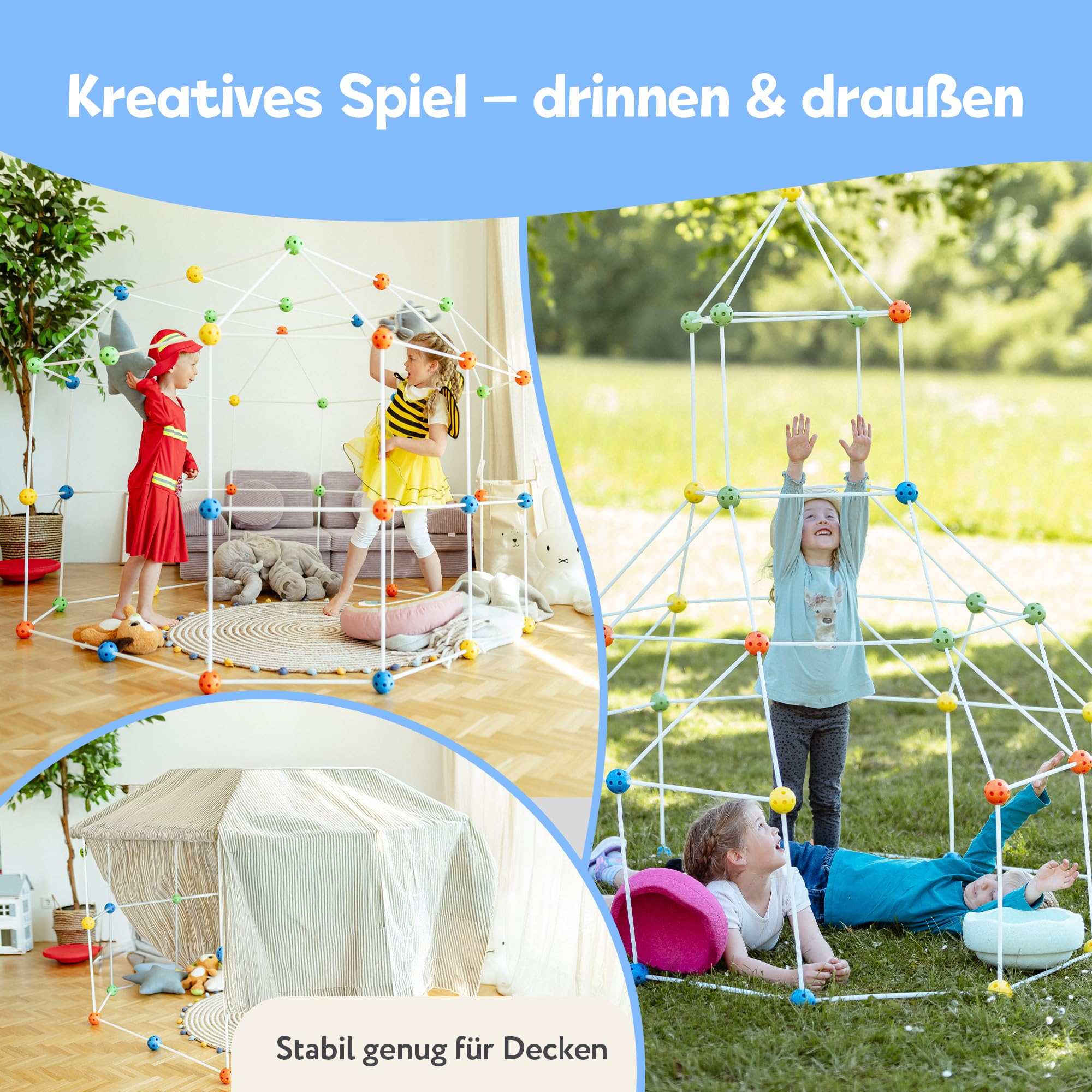 Konstruktionsspielzeug DIY Höhle Bauen Kinder Set BAU Spielzeug Höhlenbauset Creative Fort Decke Bude Steckbaukasten Steckspiel Outdoor Indoor Garten
