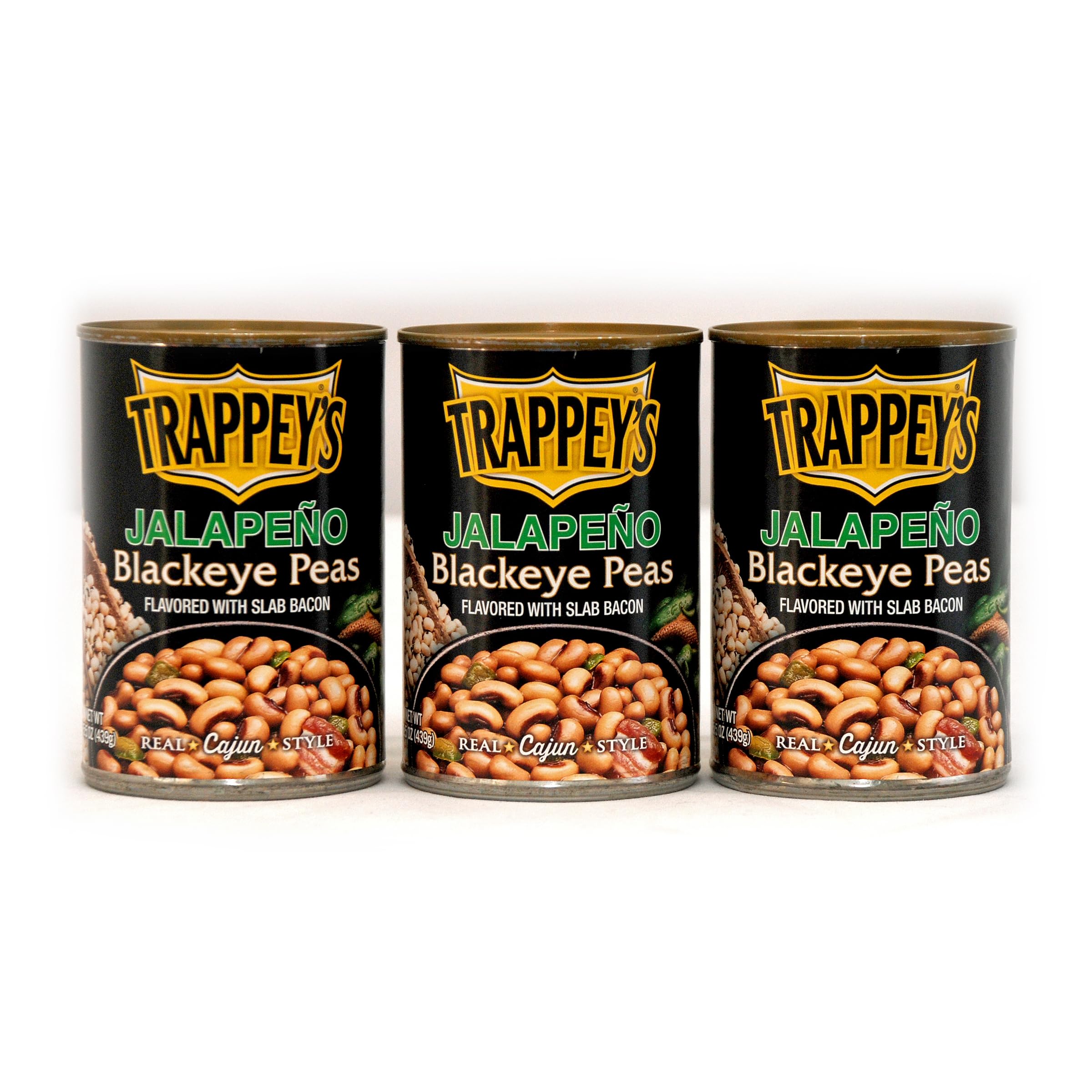 Trappey's Bacon Flavored Blackeyed Peas with Jalapenos, 15 Ounce Cans, (Pack of 3) Bundled with a JFS Recipe Card