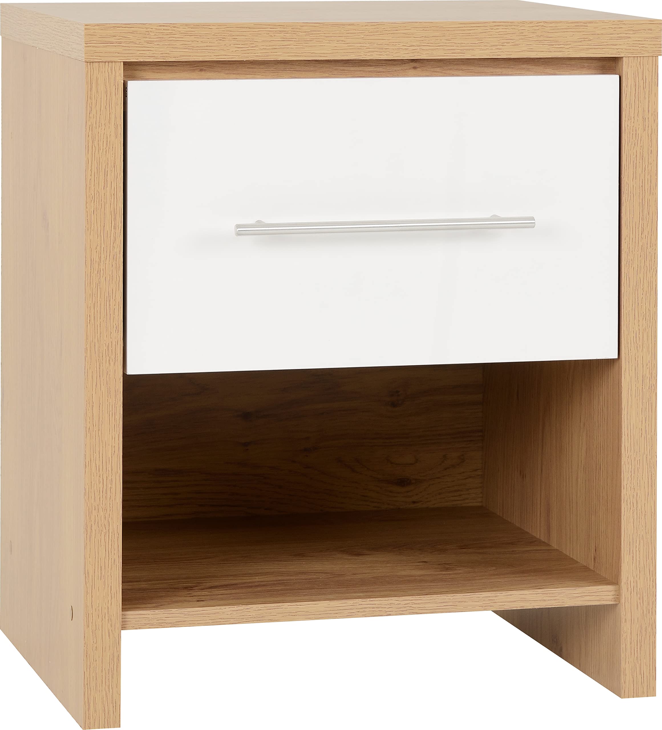 Seconique Seville 1 Drawer Bedside Cabinet - White, Light Oak