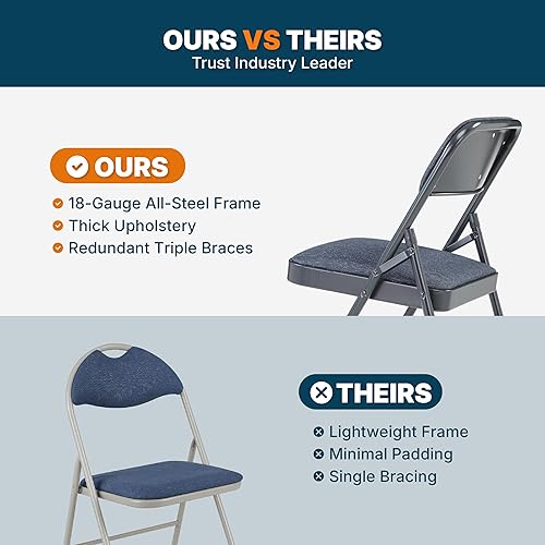 Miniatura 8 de OEF Furnishings Sillas plegables tapizadas de acero de alta calidad, paquete de 4, color azul