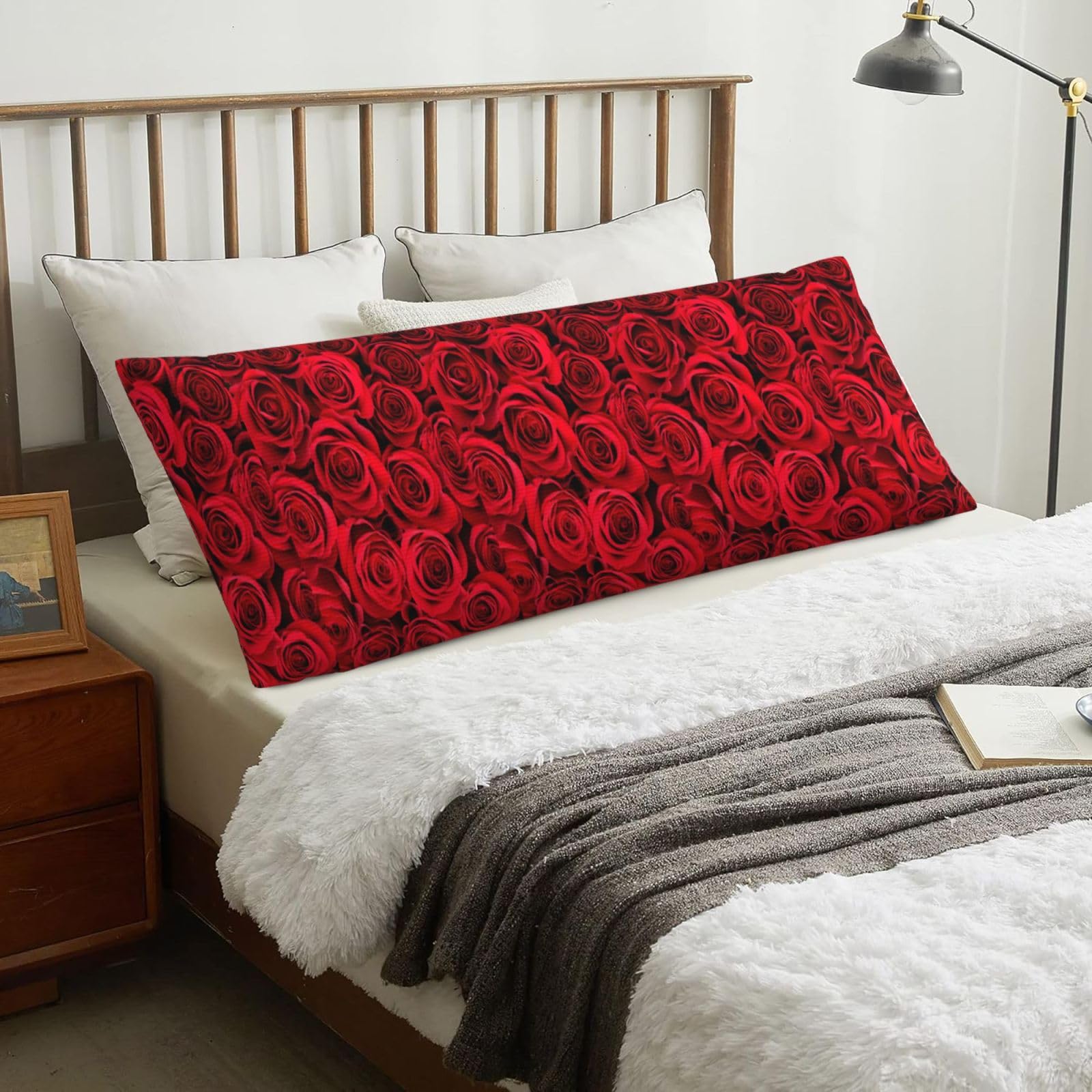 Rose Red, Body Pillow Cover with Zipper,Long Body Pillowcase 20 x 60 in