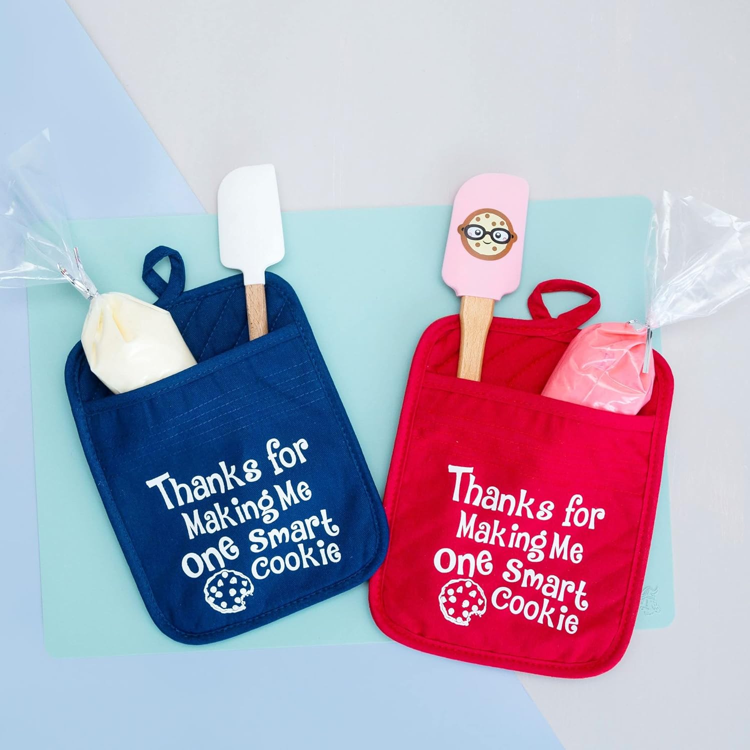 Teacher Christmas Gift for Women - Thank You Present Potholder - One Smart Cookie Oven Mitt - Set of 2 (One Smart Cookie)