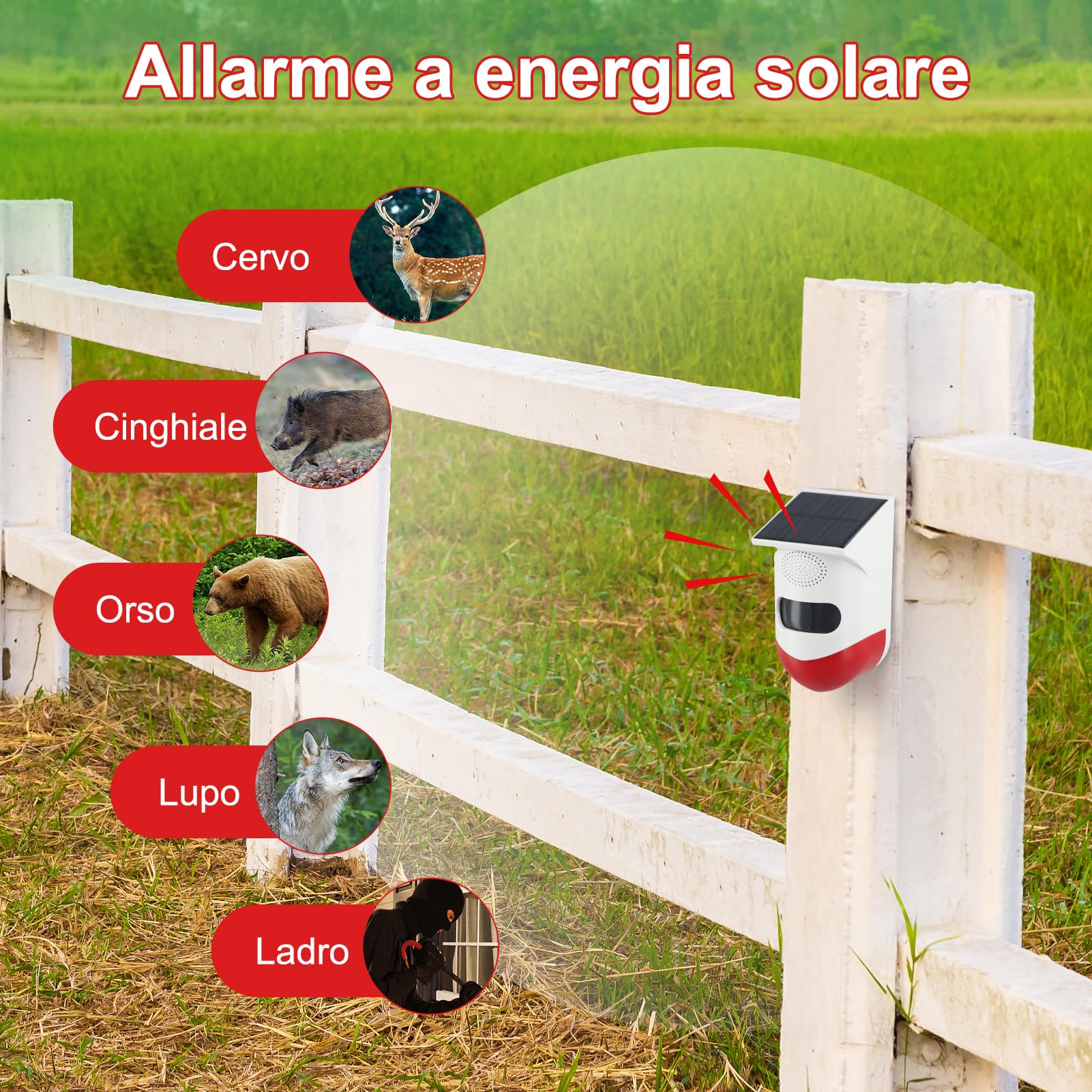 Repellente per cinghiali con chiamate vocali, allarme solare a infrarossi per esterni, impermeabile, sensore repellente per cinghiali