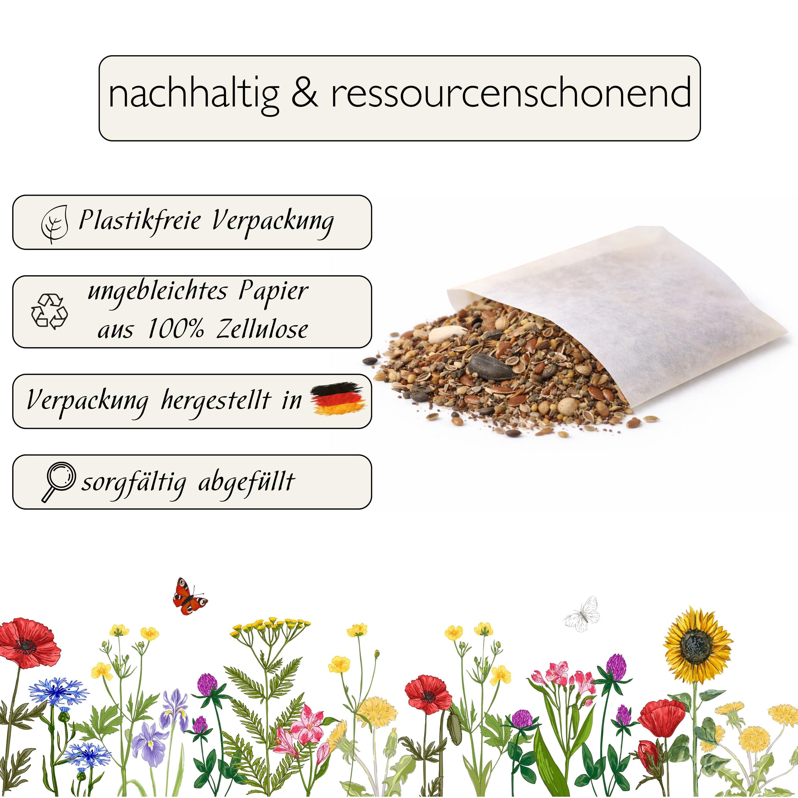 Blumenwiese mit 65 Wildkräuterarten, fünfjährige Bienenweide, insektenfreundliche Blühwiese, wilde mehrjährige winterharte Samenmischung für Bienen Hummeln und Schmetterlinge, Blumenwiesen (20qm)