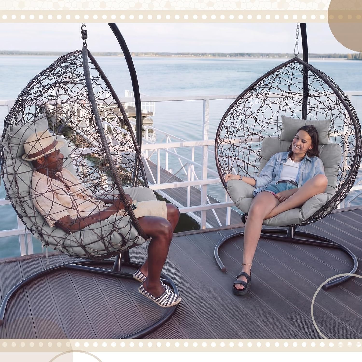 Pinkunn Hanging Egg Chair Cushion 2 kg Replacement Waterproof Rocking Wicker Chair Cushions Swing Hammock Egg Hanging Cushion Pad with Headrest Pillow Elastic for Indoor Outdoor Patio Porch(Gray)