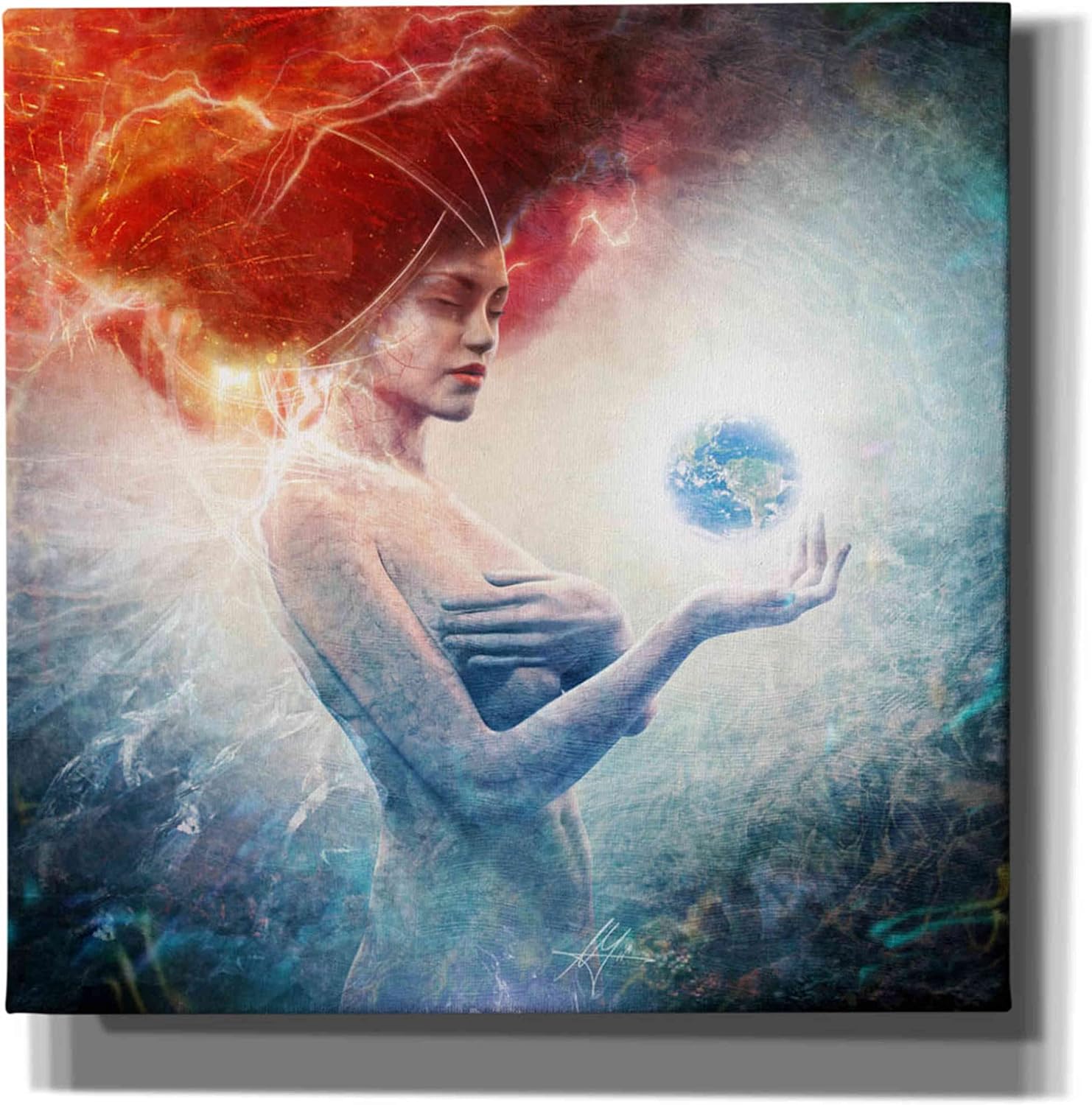 Epic Graffiti ' Living Frequencies' by Mario Sanchez Nevado Canvas Wall Art, 12" x 12", Blue