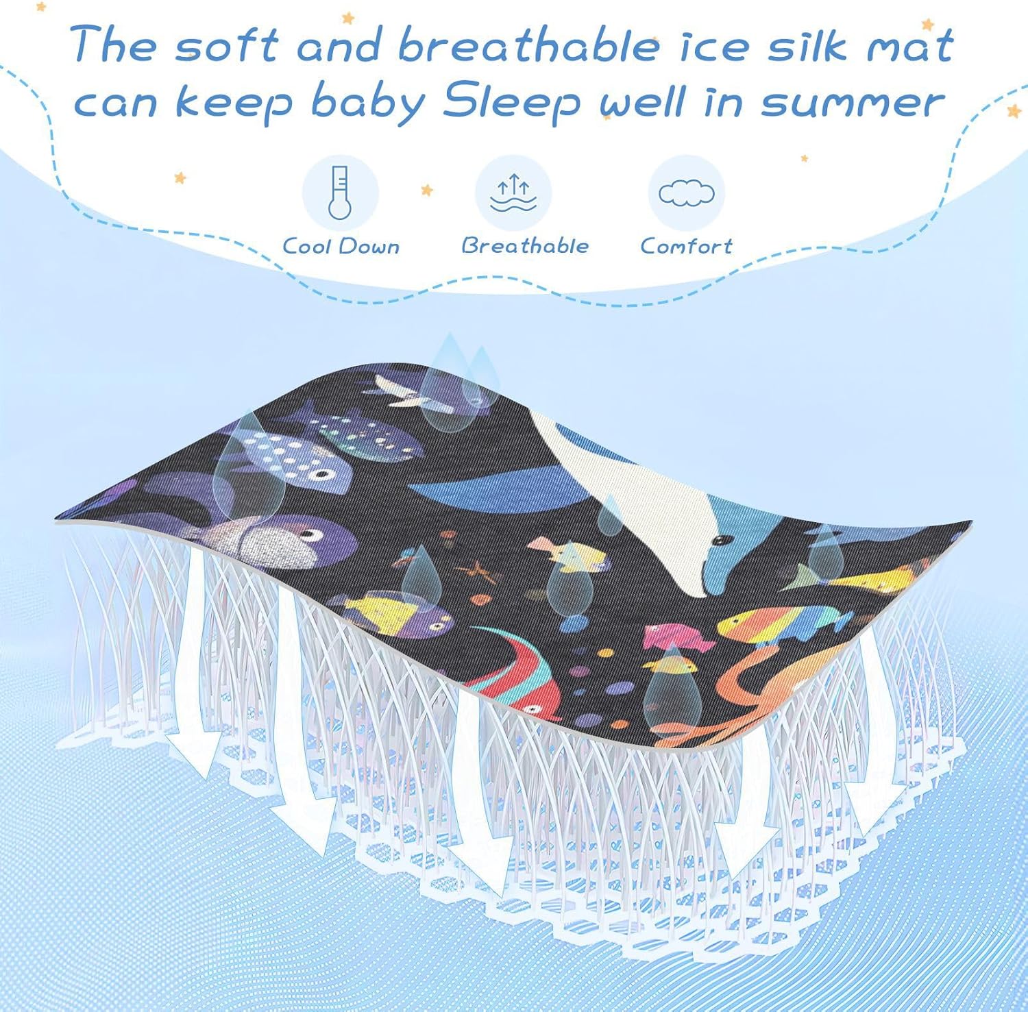 Dolphin Fish Cartoon Ocean Cooling Baby Crib Mattress Cover 28" x 52" Reusable Mattress Protector Pads for Baby&Toddler