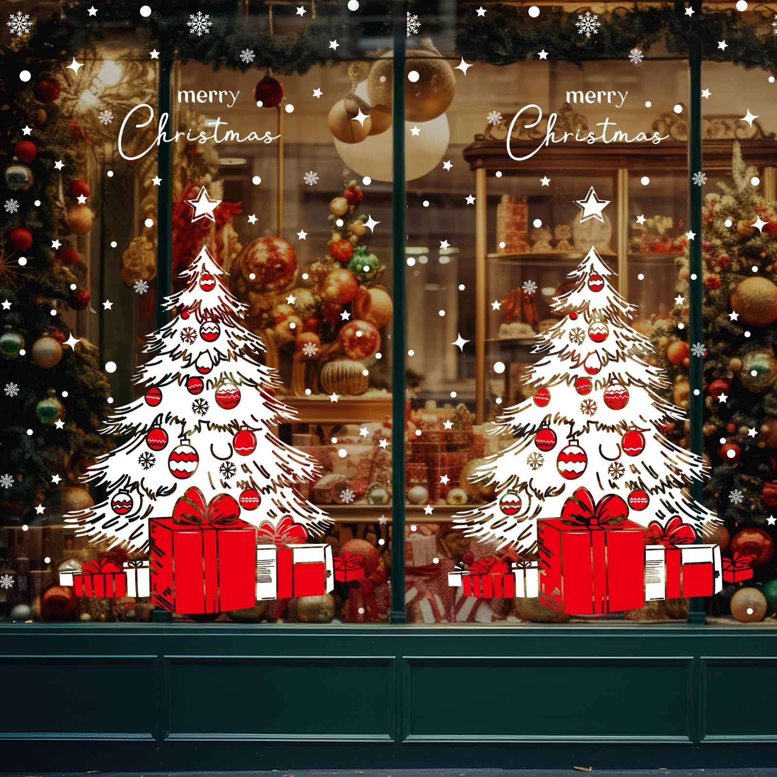 8 Vetrofanie Natalizie Riutilizzabili - Adesivi Statici Per Finestre Con Babbo Natale, Fiocchi Di Neve E Renne - Decorazioni Natale - 2