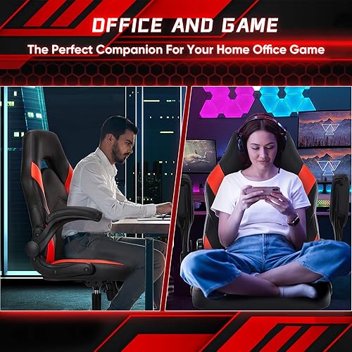 Miniatura 7 de DUMOS Silla de oficina en casa para juegos de computadora, escritorio ergonómico grande y alto con soporte lumbar de piel sintética, respaldo alto