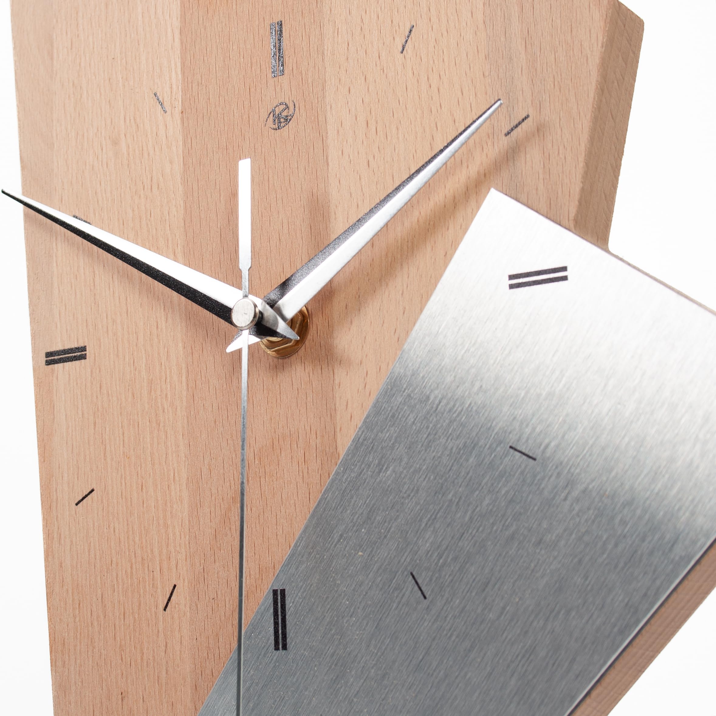 Kreative Feder Designer-STANDUHR Silver Stripe aus ASSIVHOLZ 27x20c – analoge
