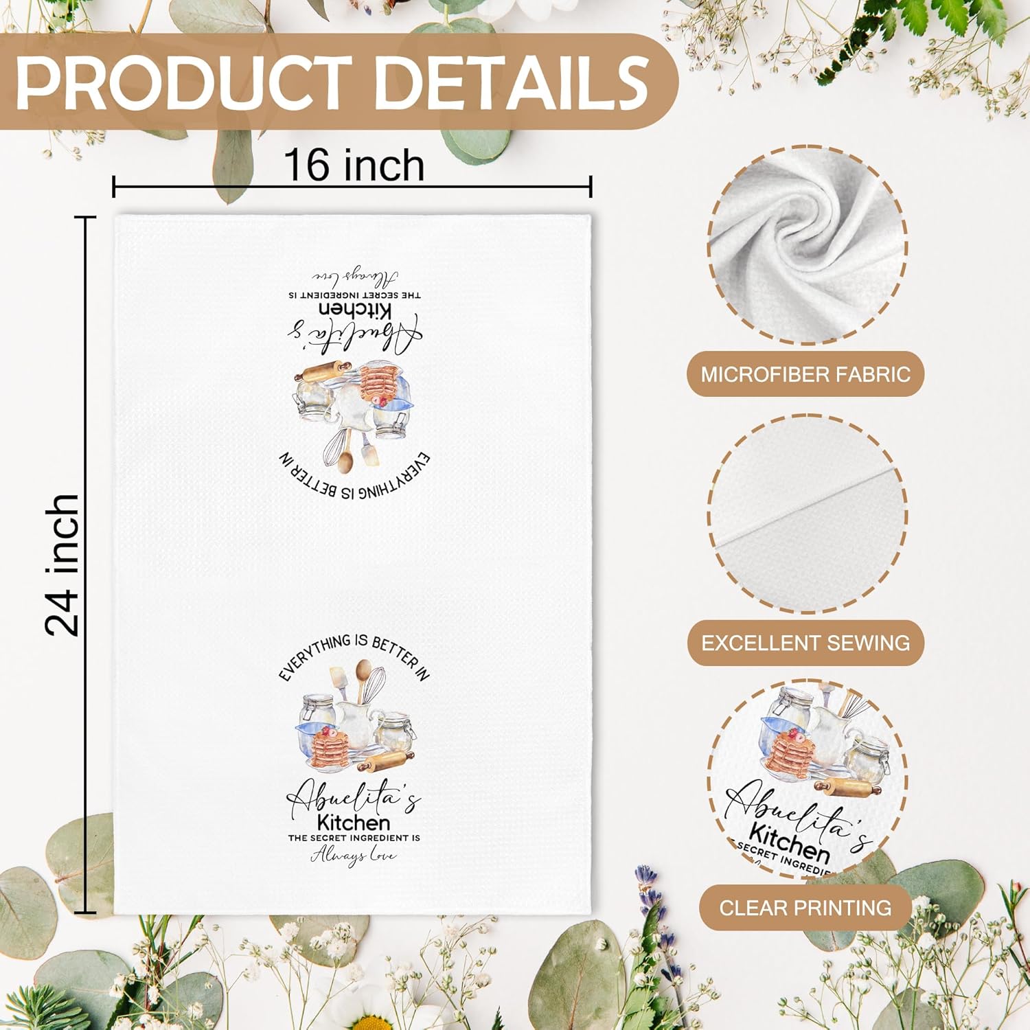 Abuelita's Kitchen Towels Gifts, Best Grandma Abuelita Gifts in Spanish for Christmas from Grandson Grandkids Granddaughter, Grandma Dish Hand Tea Towels for Bathroom Kitchen, 16x24 Inch - Image 7