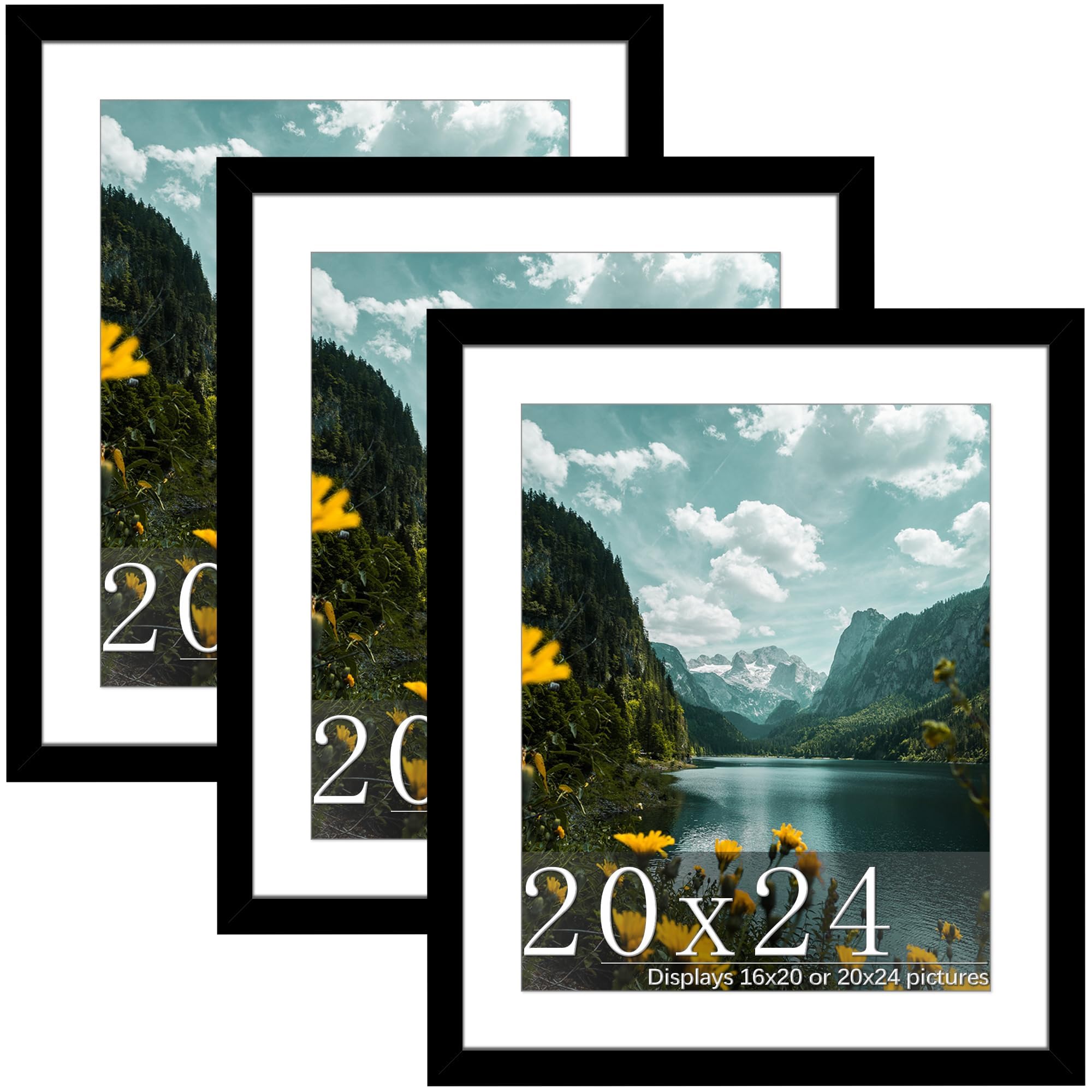 Picrit 20x24 Black Picture Frame, Poster Frame for Wall, 3 Pack