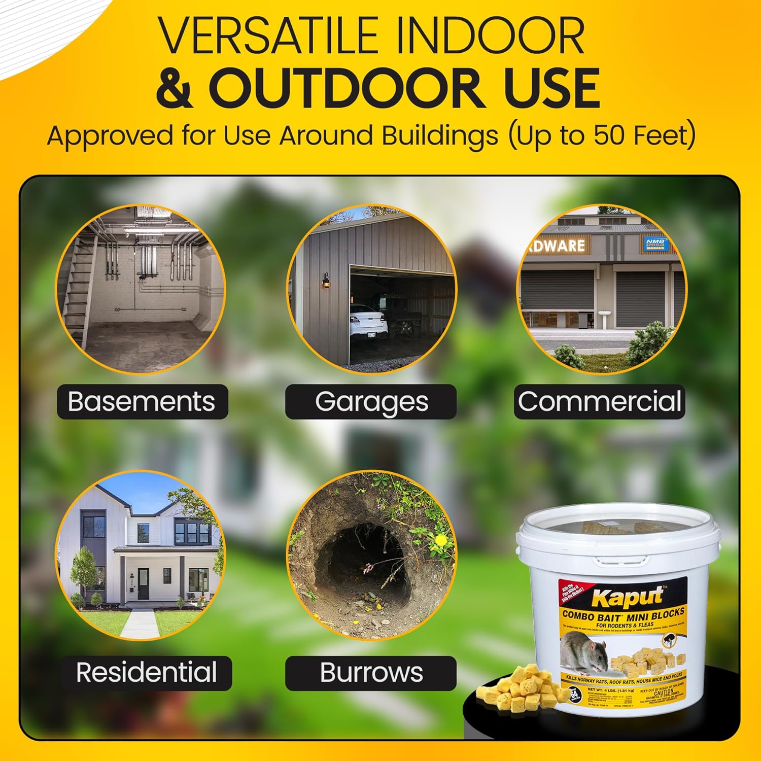 Kaput Combo Bait Mini Blocks, Rodent Bait for Mice & Rats, Warfarin Vole Killer for Indoor/Perimeter Use, Kills Rodents with Consistent Feeding - Ideal for Homes, Farms & Transport Areas (4 lbs)