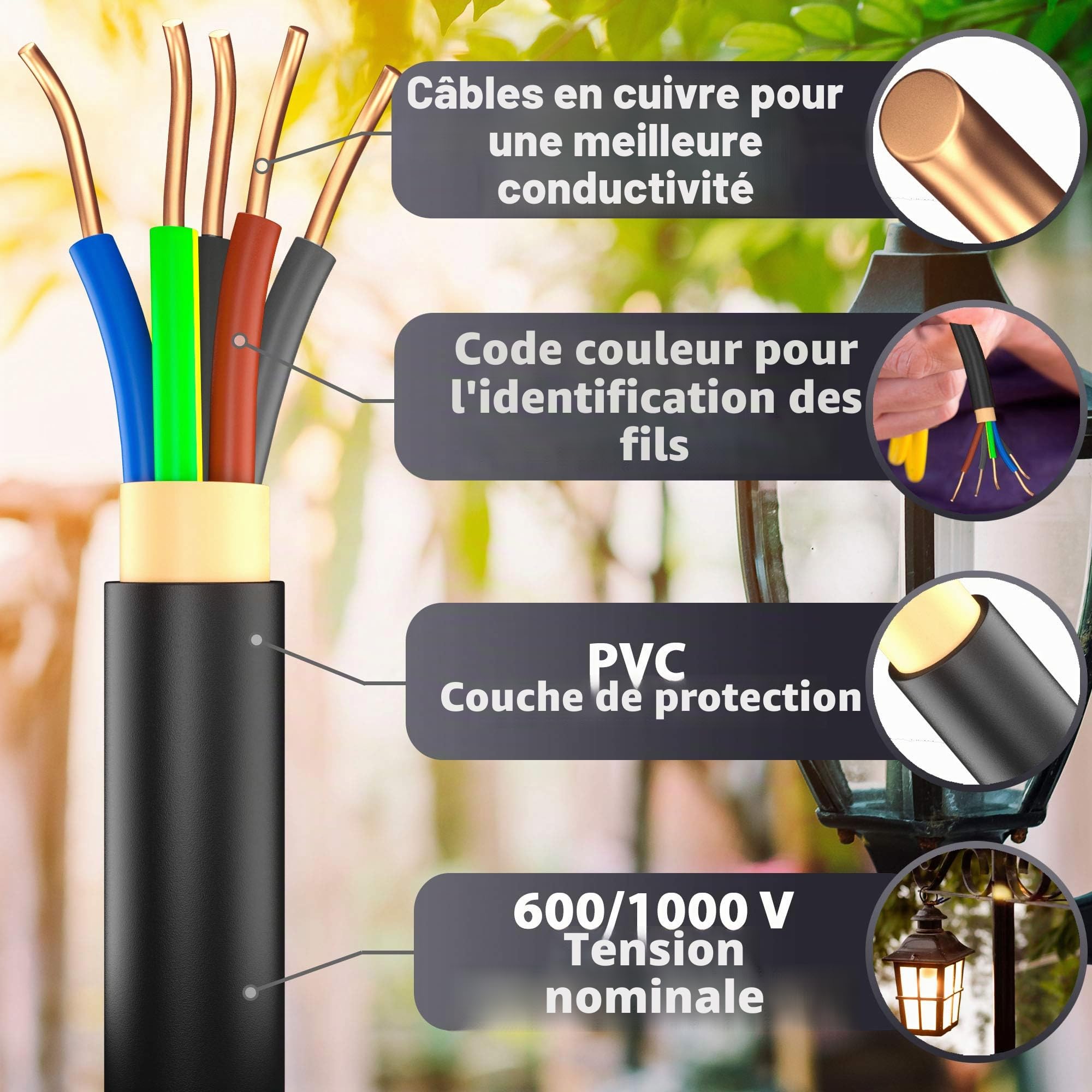 MAS Premium Câble d'alimentation de terre NYY-J 5 à 125 m, 5 x 1,5, 2,5, 4, 6, 10 ou 16, anneau pour pose en extérieur, en sol (NYY-J 5 x 2,5 mm², 15 m)
