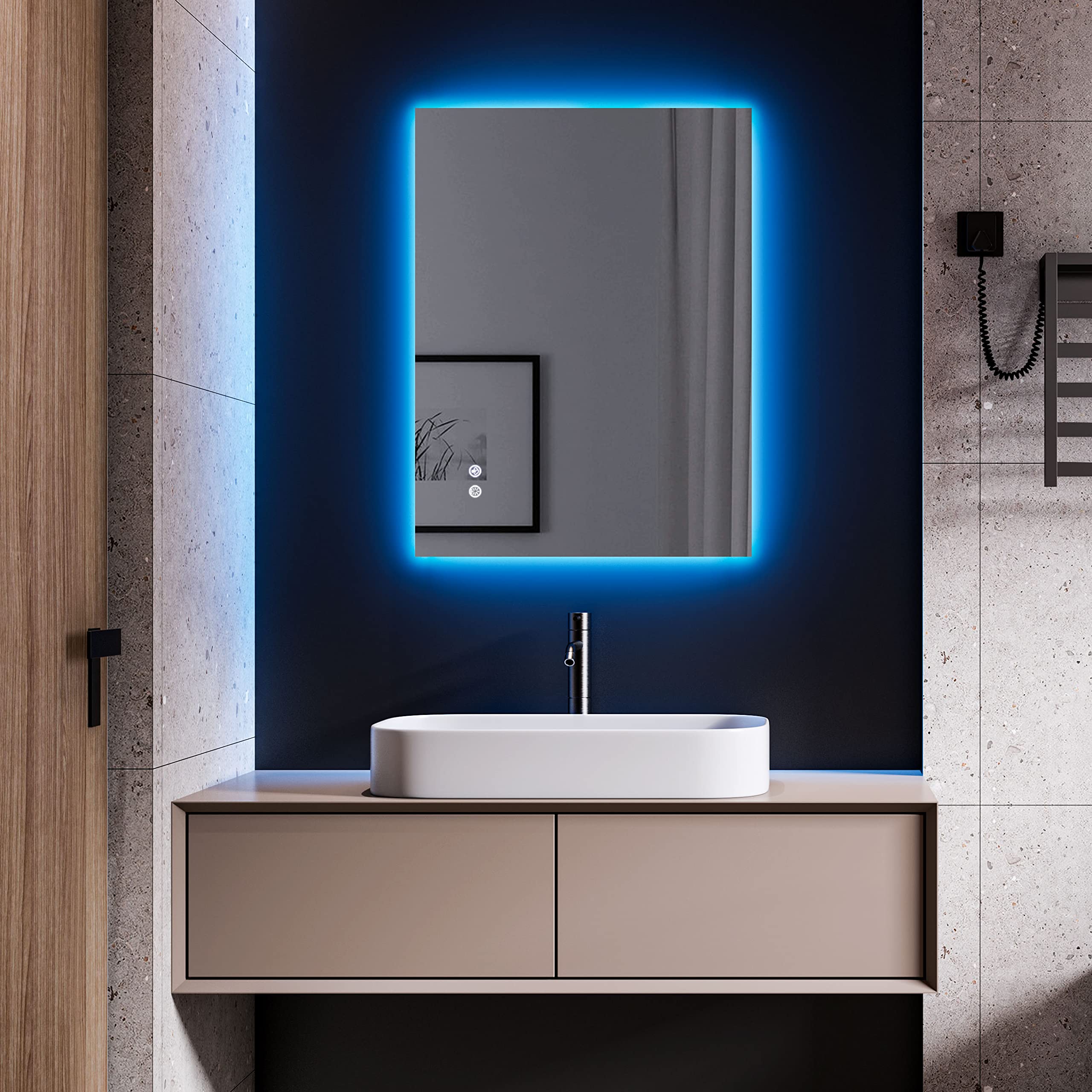 Okpal LED Bathroom Mirror 24 × 32 RGB Color Changing Mirror with Dimmable Lights, Memory Function, Anti-Fog, Touch Switch (Horizintal/Vertical)