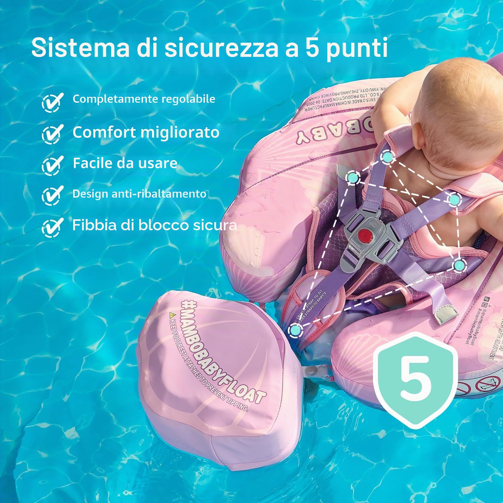 HECCEI Salvagente Bambini, Mambobaby Non Gonfiabile Ciambella Neonato Morbido e Delicato Sulla Pelle Swim Float Trainer per 3-24 mesi
