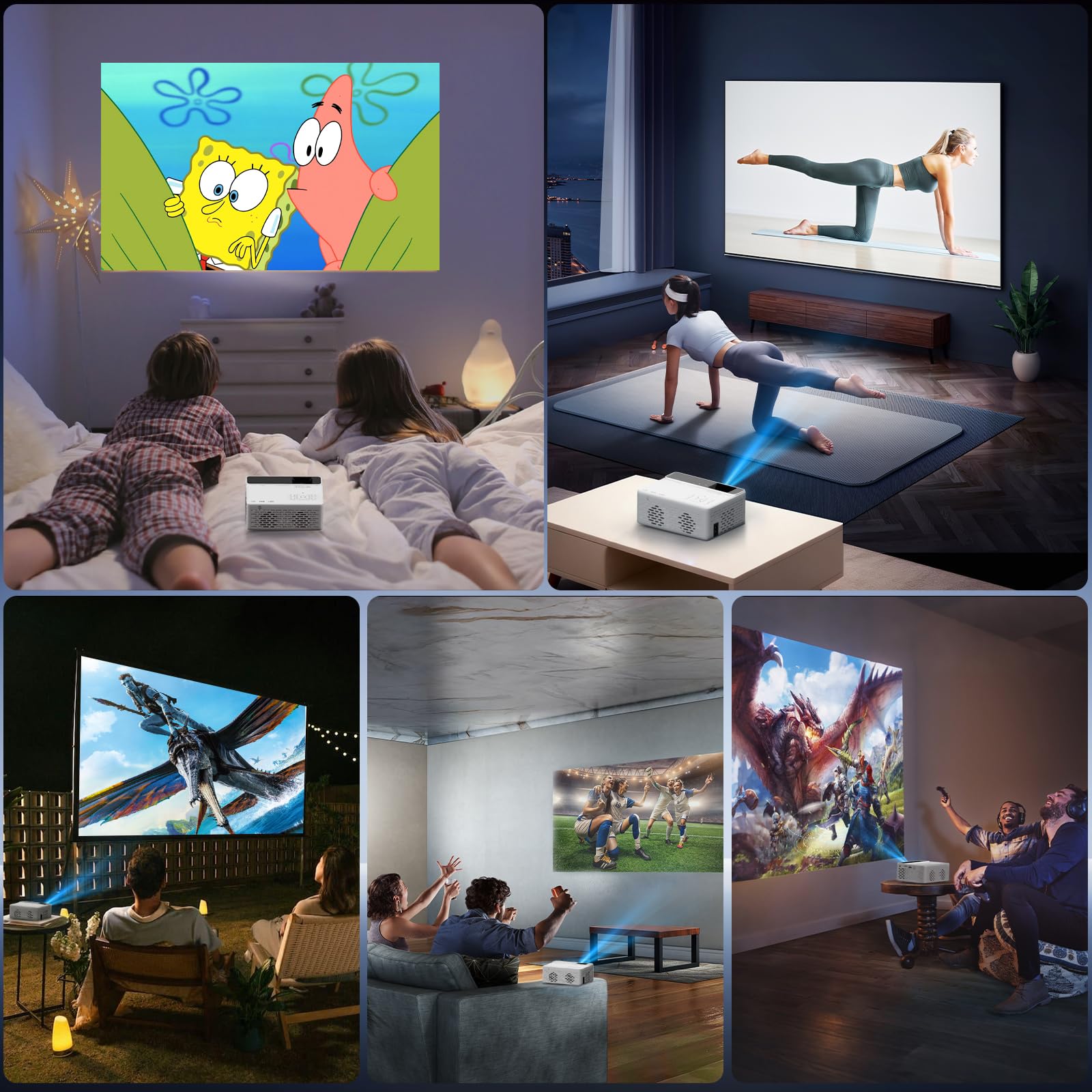 TMY Proiettore intelligente nativo 1080P con WiFi e Bluetooth, compatibile con Netflix/Prime Video/YouTube, per Smartphone/TV Stick/HDMI/USB, uso interno ed esterno, campeggio, gioco
