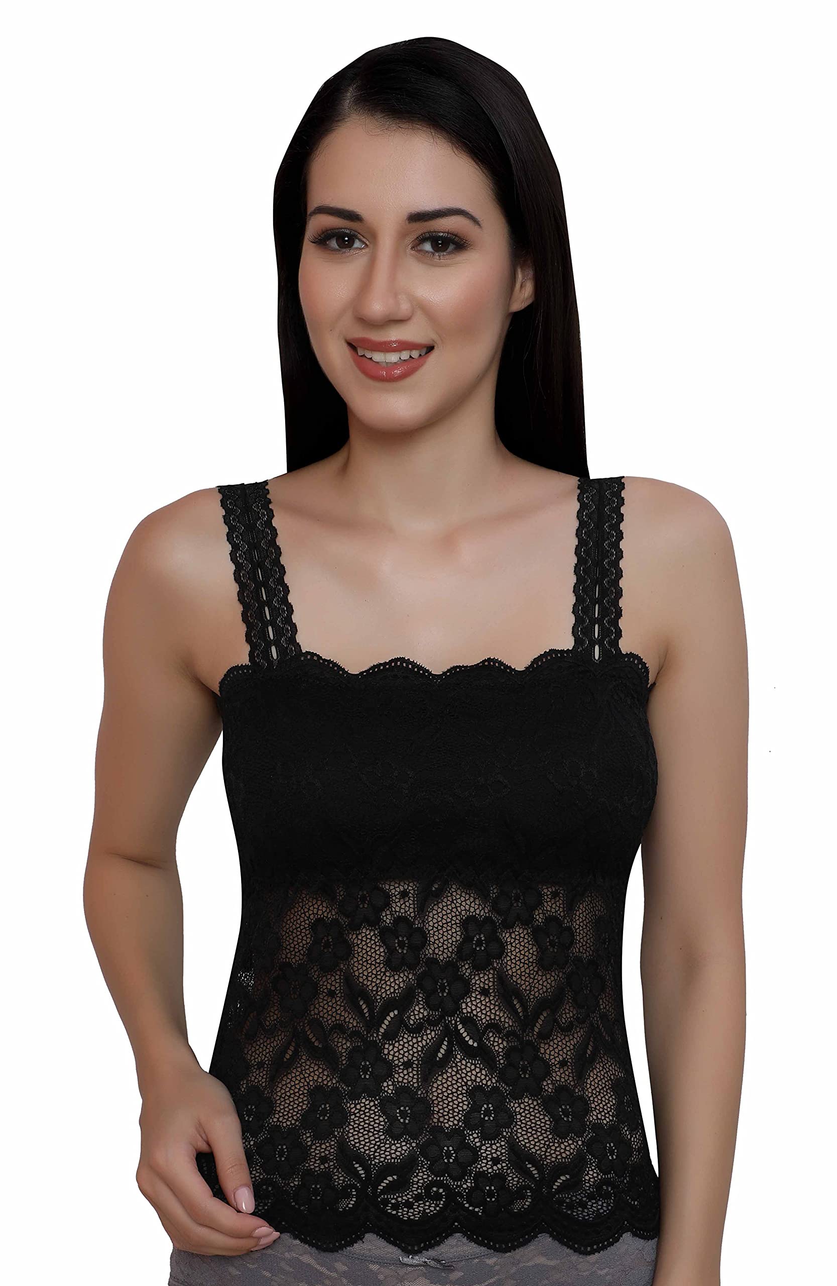 Women's/Girl's Lightly Padded Floral Lace Camisole, Free Size