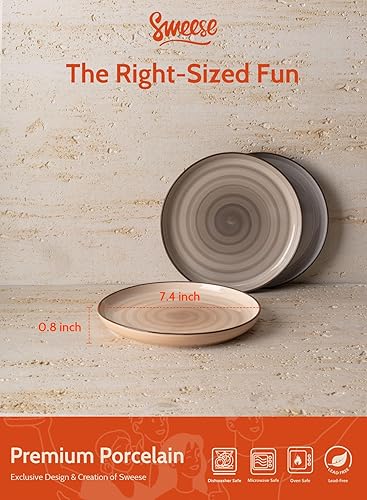 Miniatura 2 de Sweese Platos de postre, platos redondos de porcelana de 7.4 pulgadas, platos de aperitivo para cocina, platos pequeños, juego de 6, aptos para