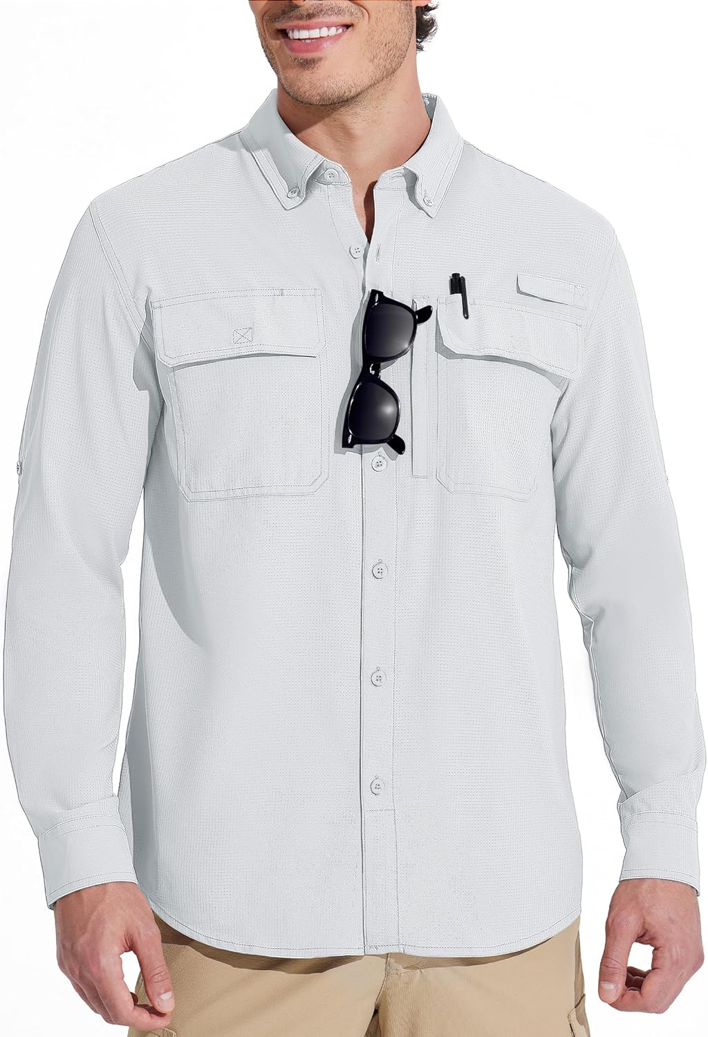 MAGCOMSEN Men's Sun Protection Fishing Shirts Long Sleeve UPF 50+ Quick Dry Cooling Button Down Shirt for Hiking Safari