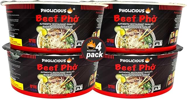 PhoLicious Instant Beef Pho, Authentic Vietnamese Rice Noodle Soup Kit w...