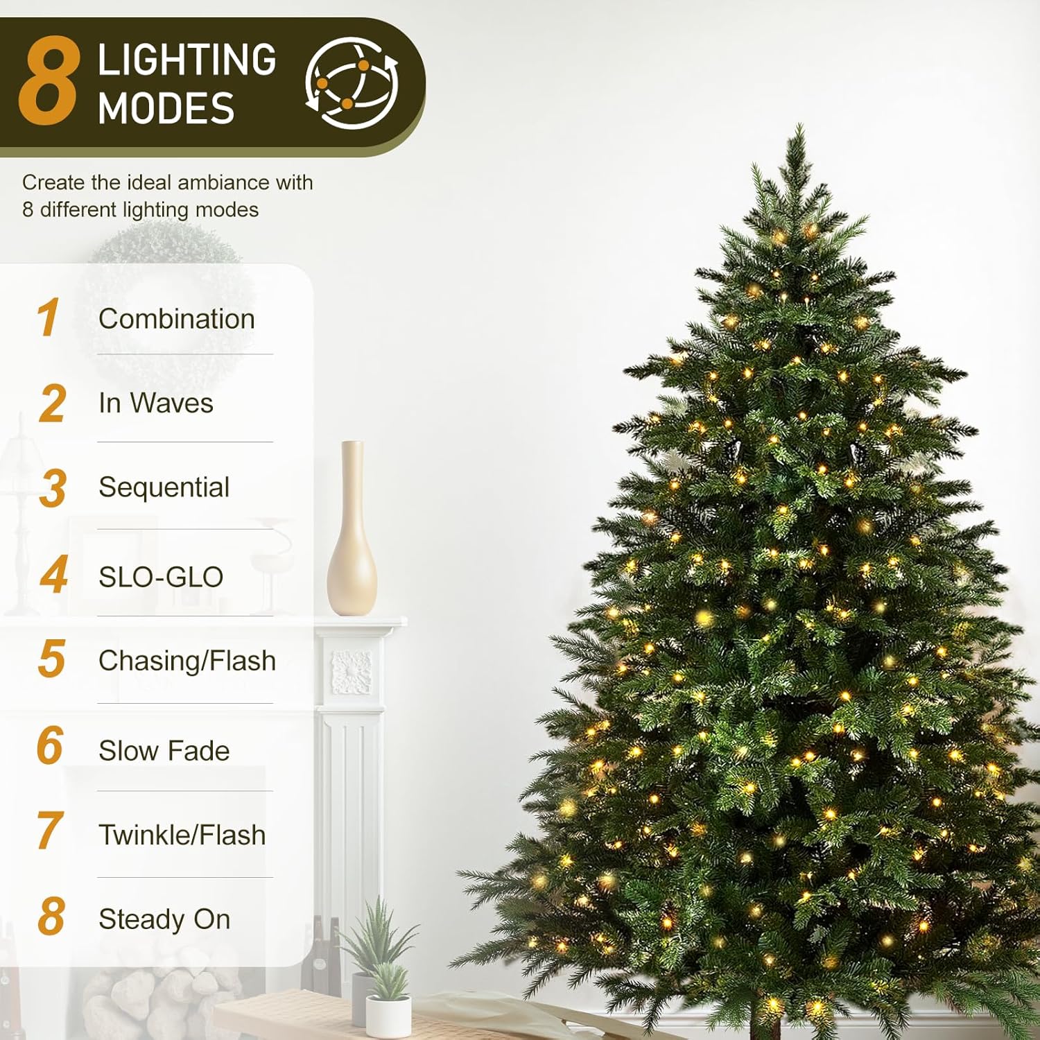 Christmas Tree Lights 8.2FT X 16 Lines, 448 LED String Lights (Suitable 7-9 FT Christmas Tree) with Memory Function & Remote Control, IP55 Tree Lights for Christmas Decorations, Outdoor & Indoor