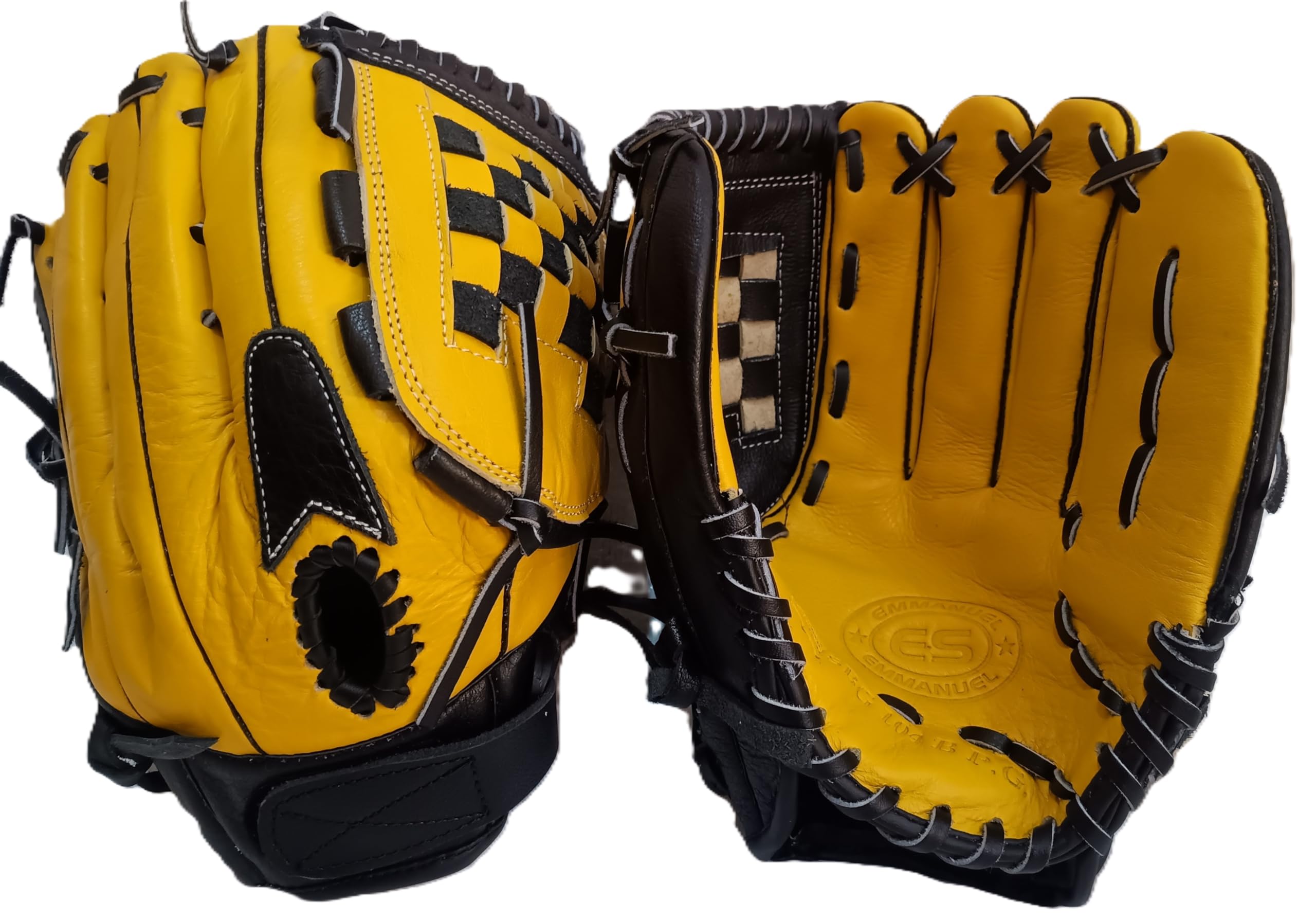 GDON Softball/Baseball Left Hand Leather Glove 13" Color Yellow Black-picture-10