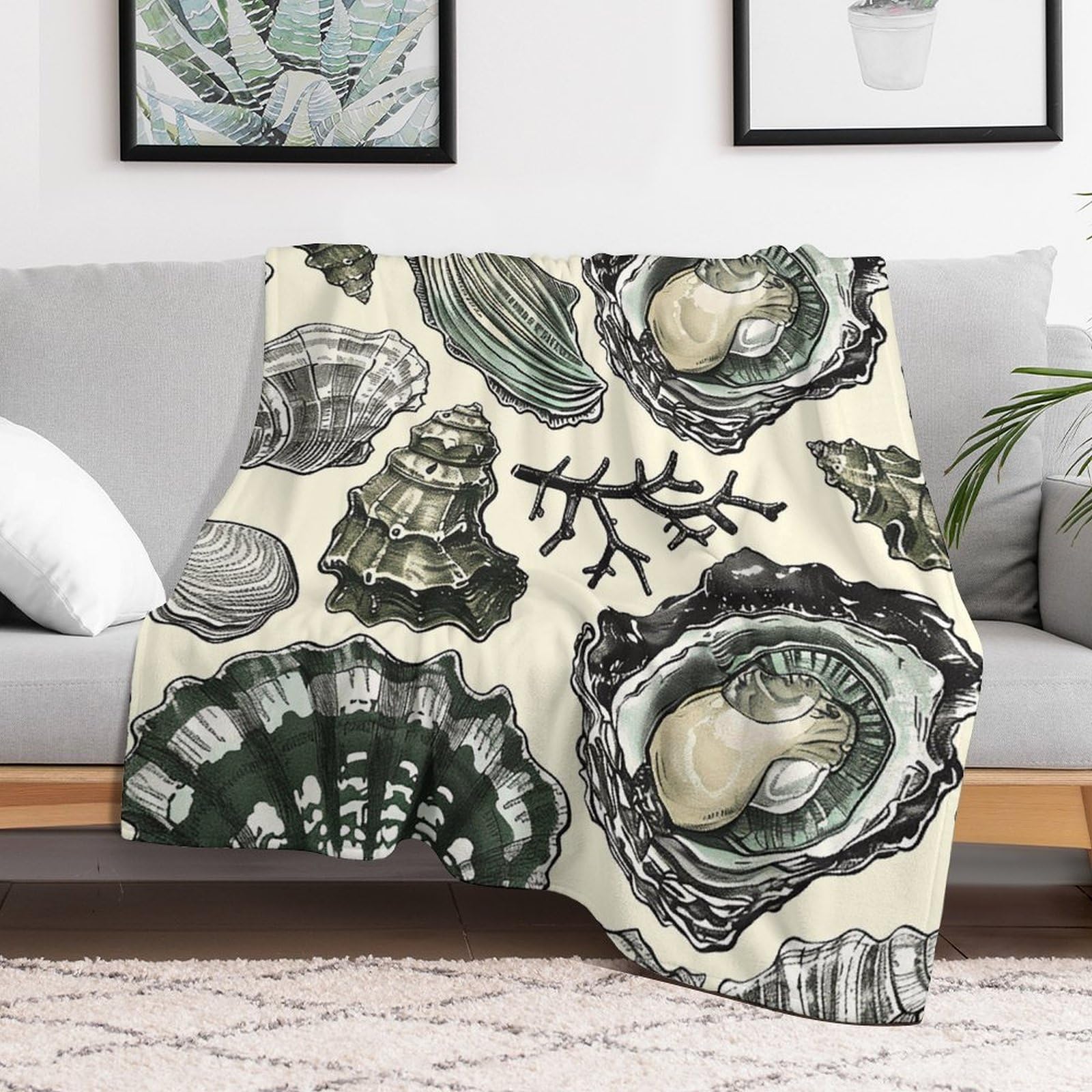 Plaid en flanelle motif huîtres et coquillages pour vos soirées cocooning sur le canapé