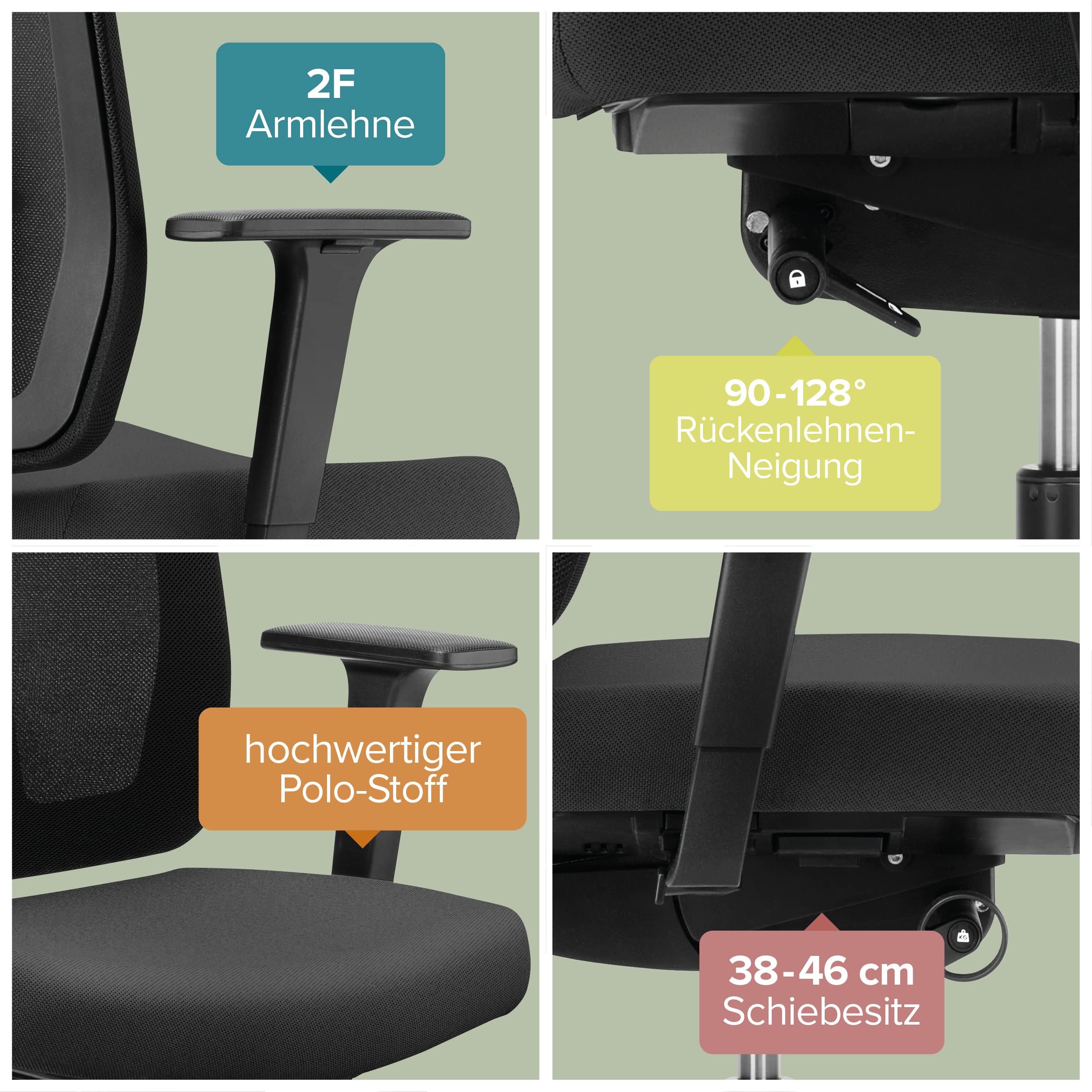 Dauphin Indeed, ergonomischer Bürostuhl für das Homeoffice, hohe höhenverstellbare Rückenlehne (61-68 cm), Sitztiefenverstellung (6 cm) (Netz-Rückenlehne)