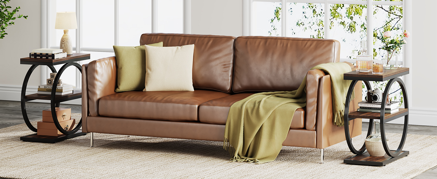 Tribesigns Juego De 2 Mesas Auxiliares De Nogal, Mesa Auxiliar Estrecha Con Estante De Almacenamiento De 2 Niveles Y Patas De Madera Maciza, Mesita De Noche Moderna Y Delgada Para Sala