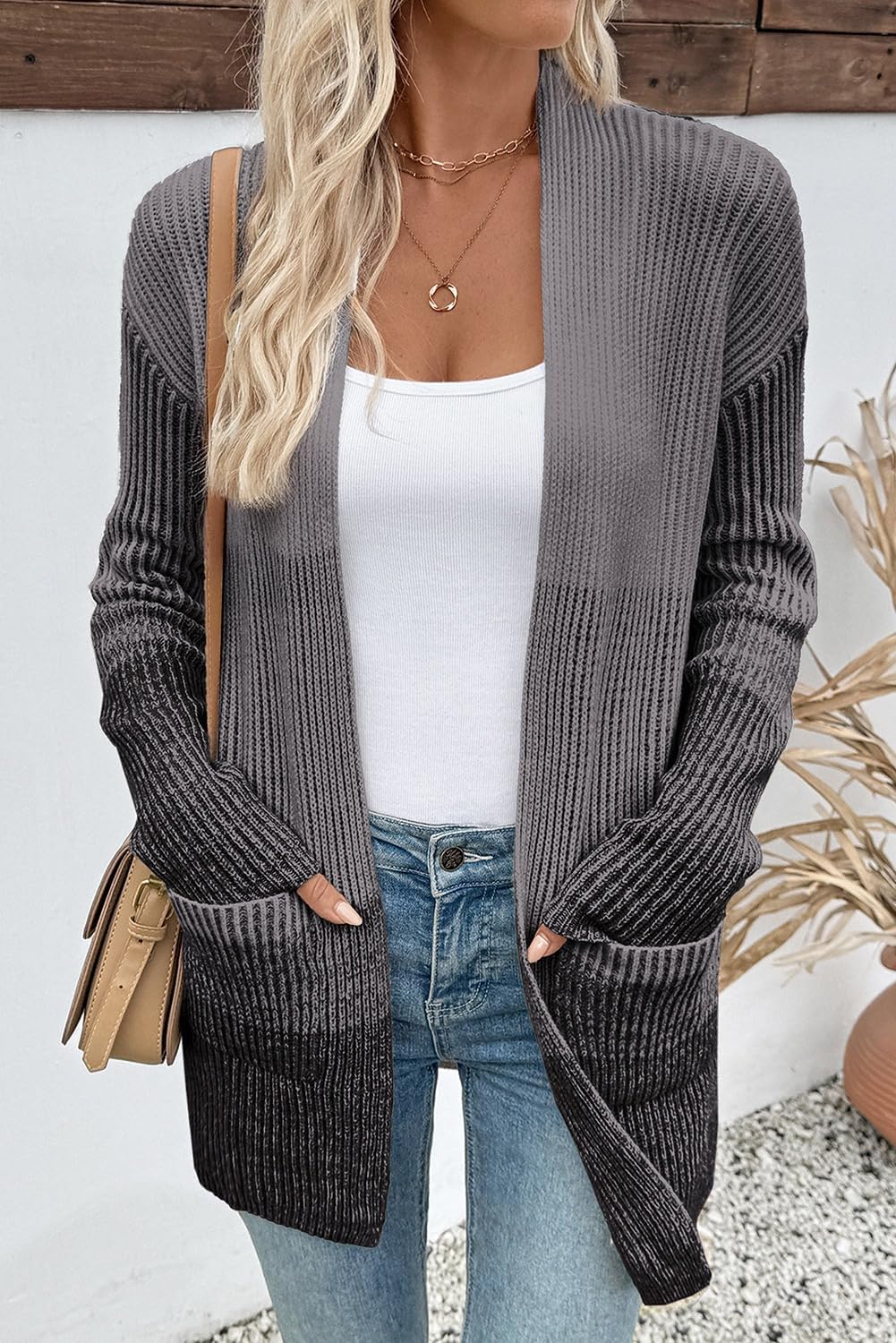Sidefeel Womens Cardigan Sweaters Open Front Long Sleeve Ribbed Color Block Knit Fall Sweaters - Image 5