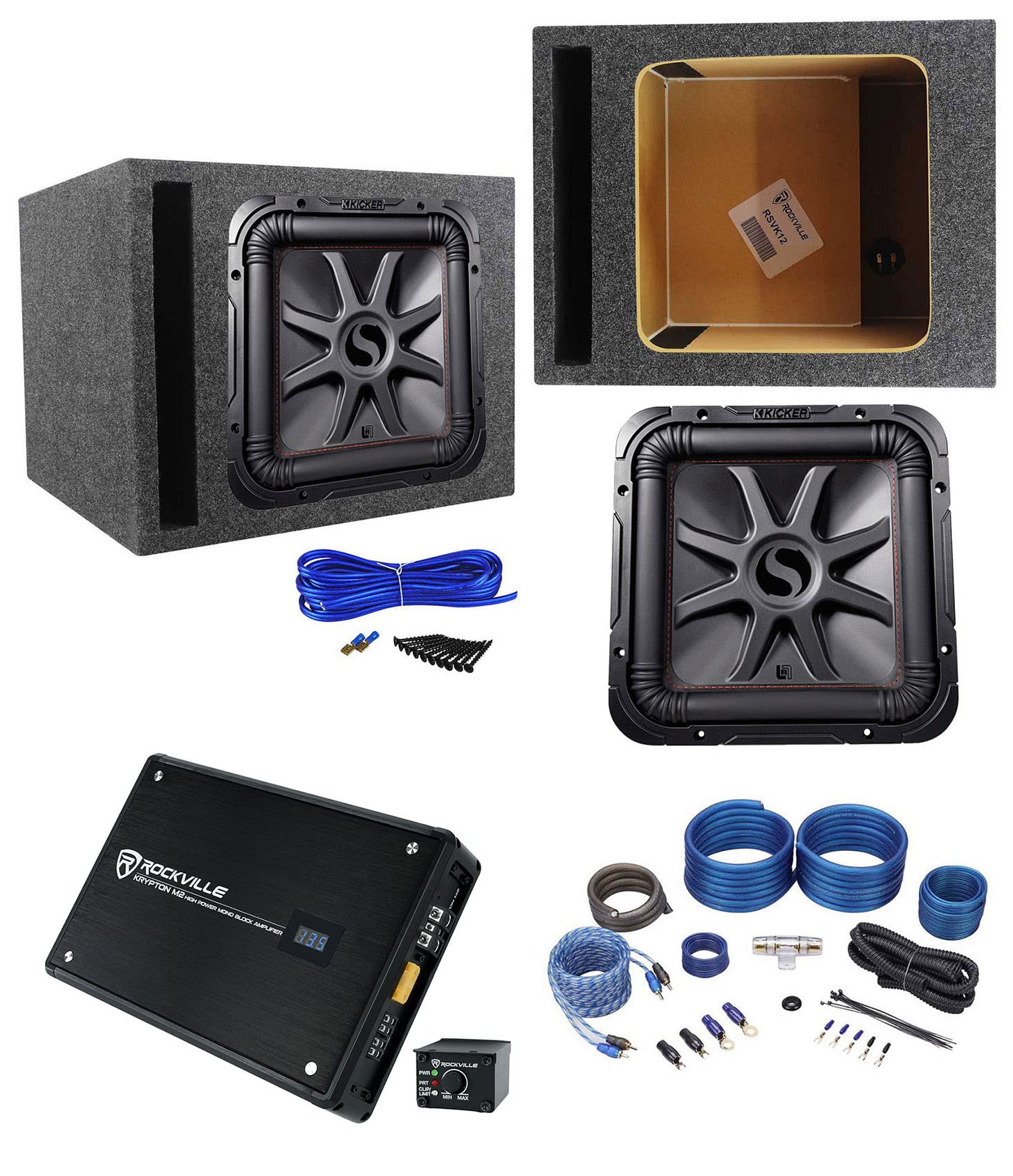 KICKER45L7R122 12" 1200w L7R Solo-Baric Subwoofer+Vented Box+Mono Amplifier+Kit