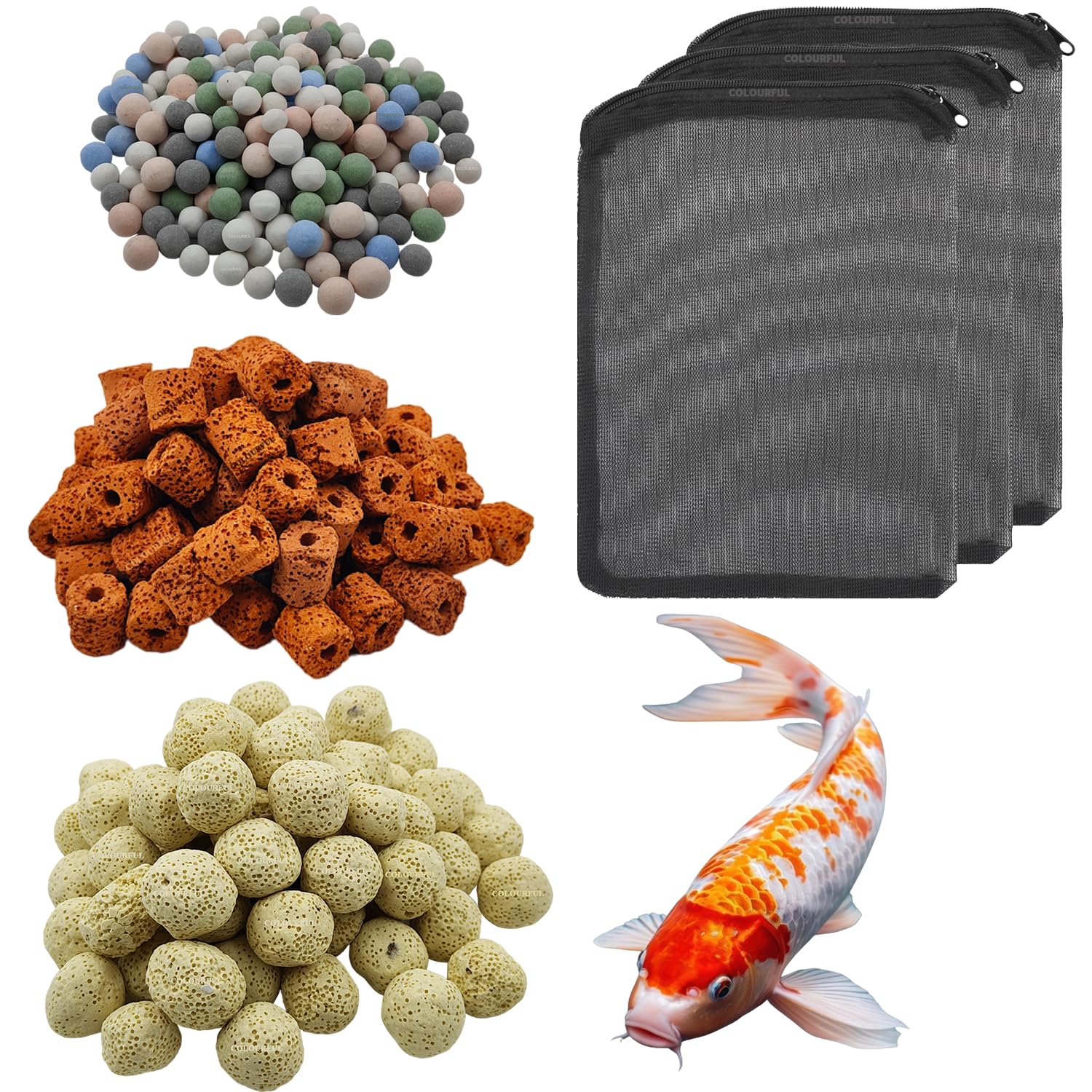 COLOURFUL AQUARIUM Filter Media | For Healthy Fish Tanks | 500G Yellow Bacterial Ball + 500G Red Breathing Ring + 500G Small Colour Quarz Ball (500G, 3 In 1 Filter Media, Free 3 Net Bag, Combo-1) (B0D6RXTLF3) Amazon Price History, Amazon Price Tracker