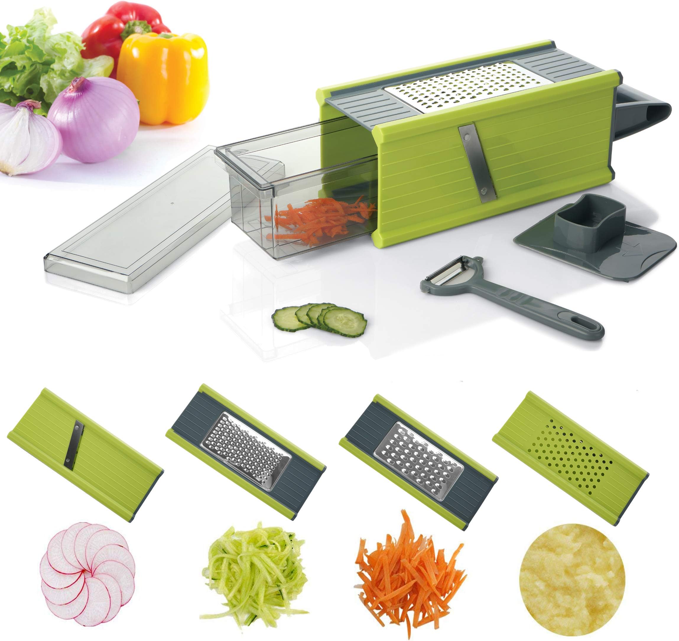 kilokelvin Vegetable Chopper Slicer - 5 in 1 Onion Food Veggie Chopper Slicer - Potato Tomato Choppers Slicers Cutter Dicer Grater - Mandoline Mandolin Slicers - Cleaning Kit And Peeler - Easy Prepari
