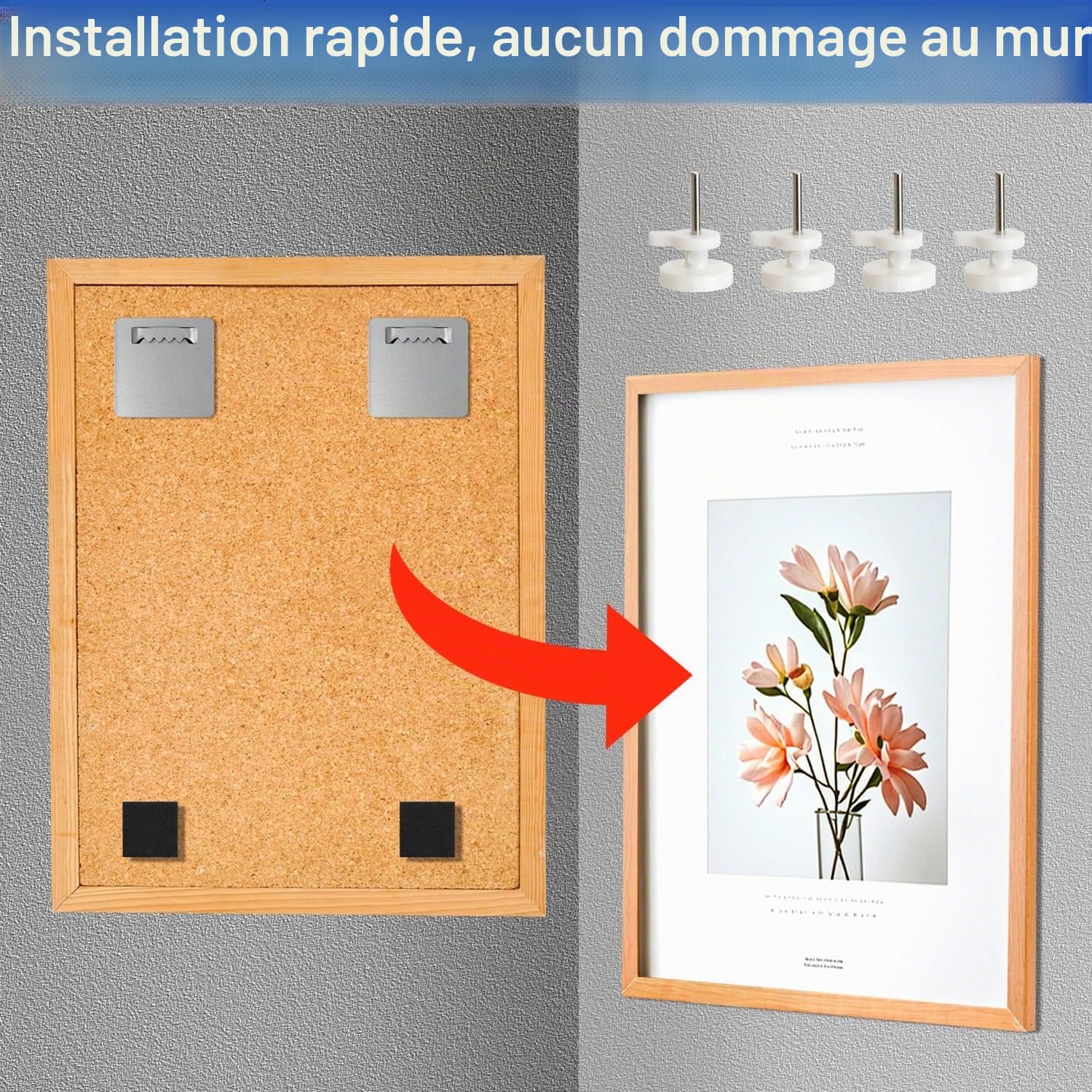 Crochets autocollants en acrylique Dibond pour photos lourdes, suspension aluminium extra puissant jusqu'à 2 kg