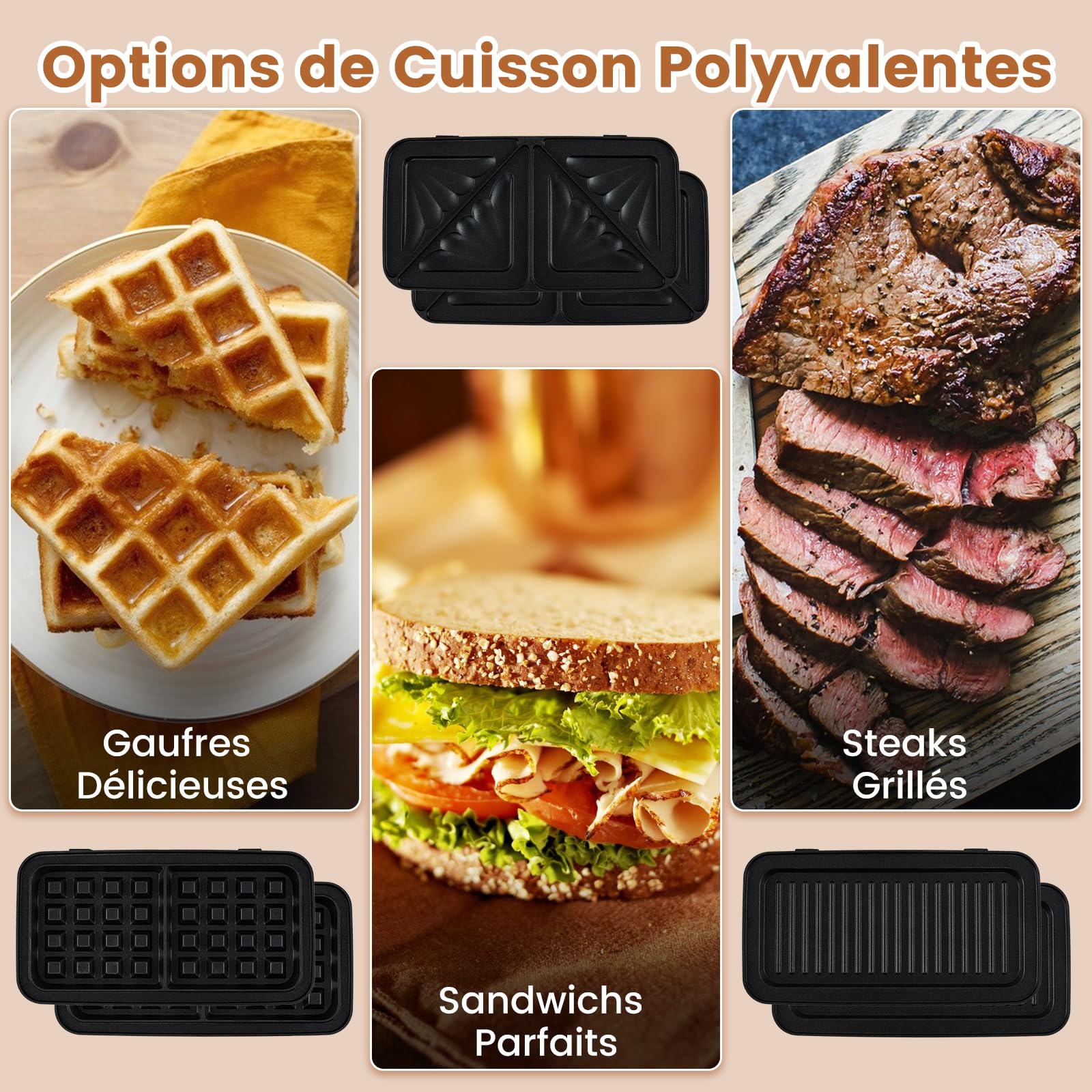 COSTWAY Appareil Croque Monsieur 3 en 1 avec Plaques Antiadhésives Amovibles Facile à Nettoyer et Résistant aux Brûlures, Gaufrier 1200W, Sans BPA, Machine à Sandwich, Éclairage LED