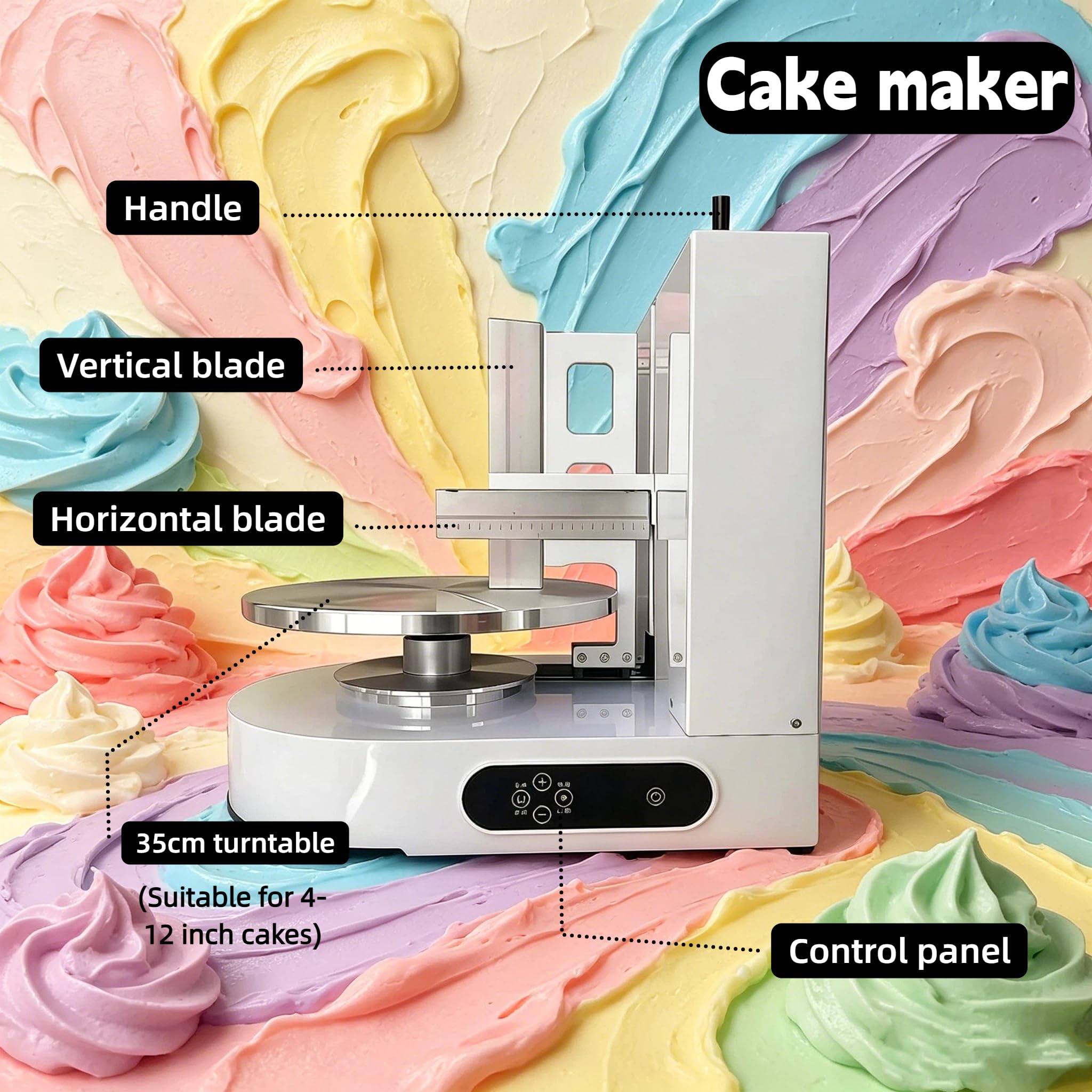 Machine à Glacer les Gâteaux 4-12 pouces, Machine à Étaler Crème Gâteau Automatique Machine à Lisser Crème à Faible Bruit, Plateau Tournant avec Grattoir Réglable, Lisseur pour Pâtisserie, Blanc