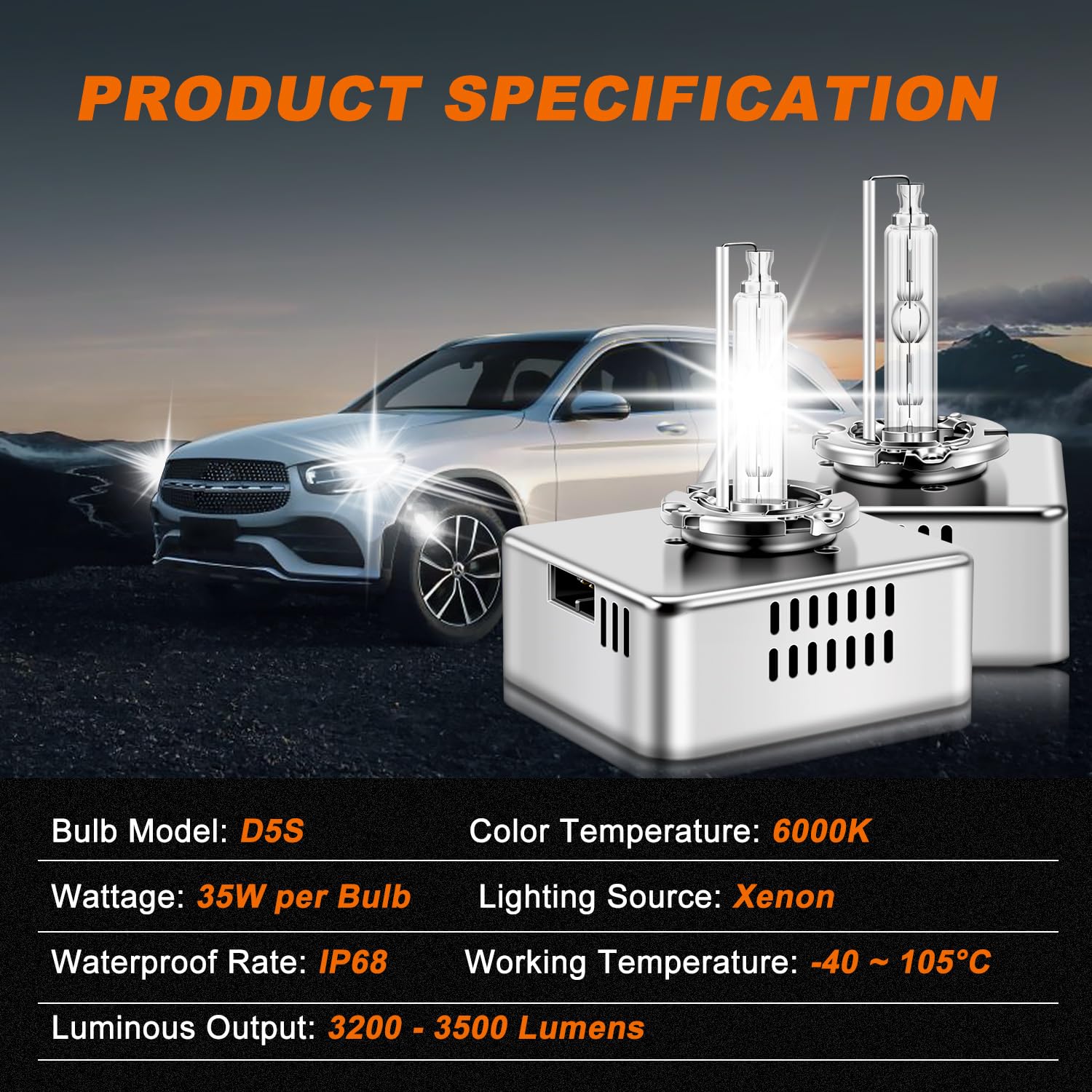 DZG D5S Xenon HID Lampadine per fari 35W Bianco puro 6000K Abbaglianti Anabbagliante, 2 Pezzi