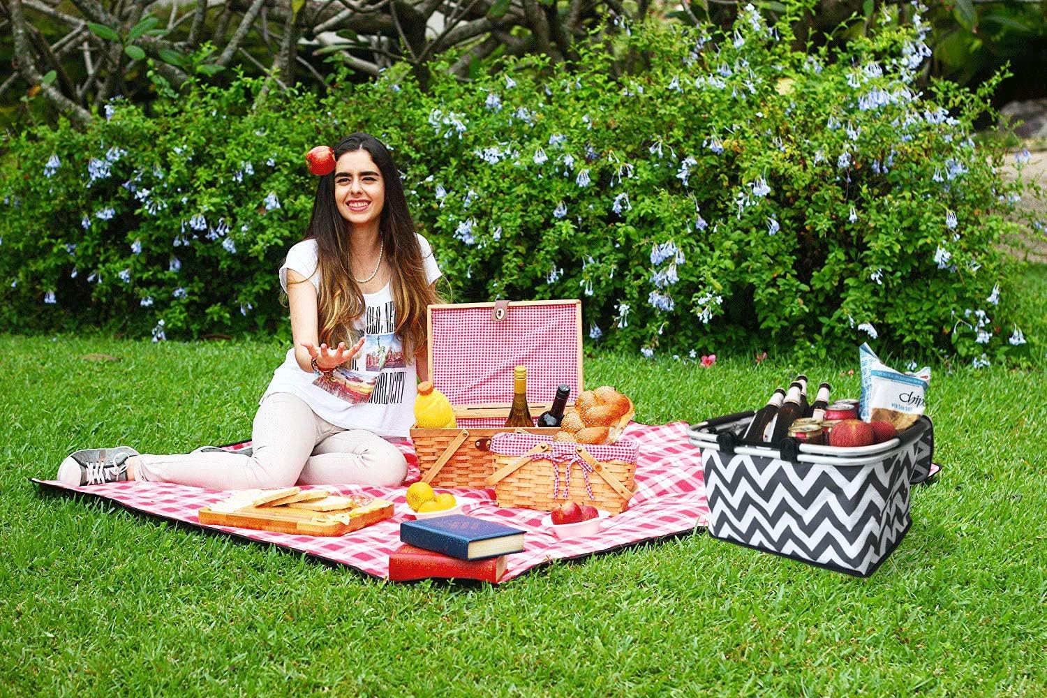 Large Insulated Picnic Basket Cooler | 9 Gal Capacity Leakproof Folding Collapsible Portable Market Basket Bag Set Aluminum Handles for Travel, Shopping & Camping | Keeps Wine, Food & Drinks Fresh : Patio, Lawn & Garden
