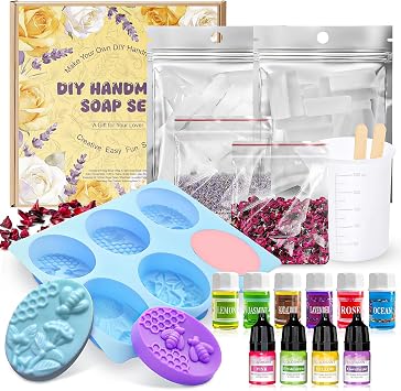 Soap Making Kit for Adults, DIY Soap Making Kit, Melt and Pour Soap Making Supplies, Contains Mould Soapbase Essential Oils Fragrances and Dried Flowers for Beginners and Mothers Day
