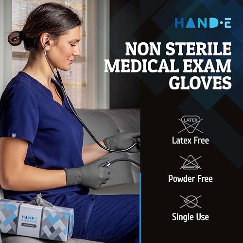Miniatura 2 de Hand-E Touch Disposable Grey Nitrile Gloves 200 Count, Latex Free Medical Gloves