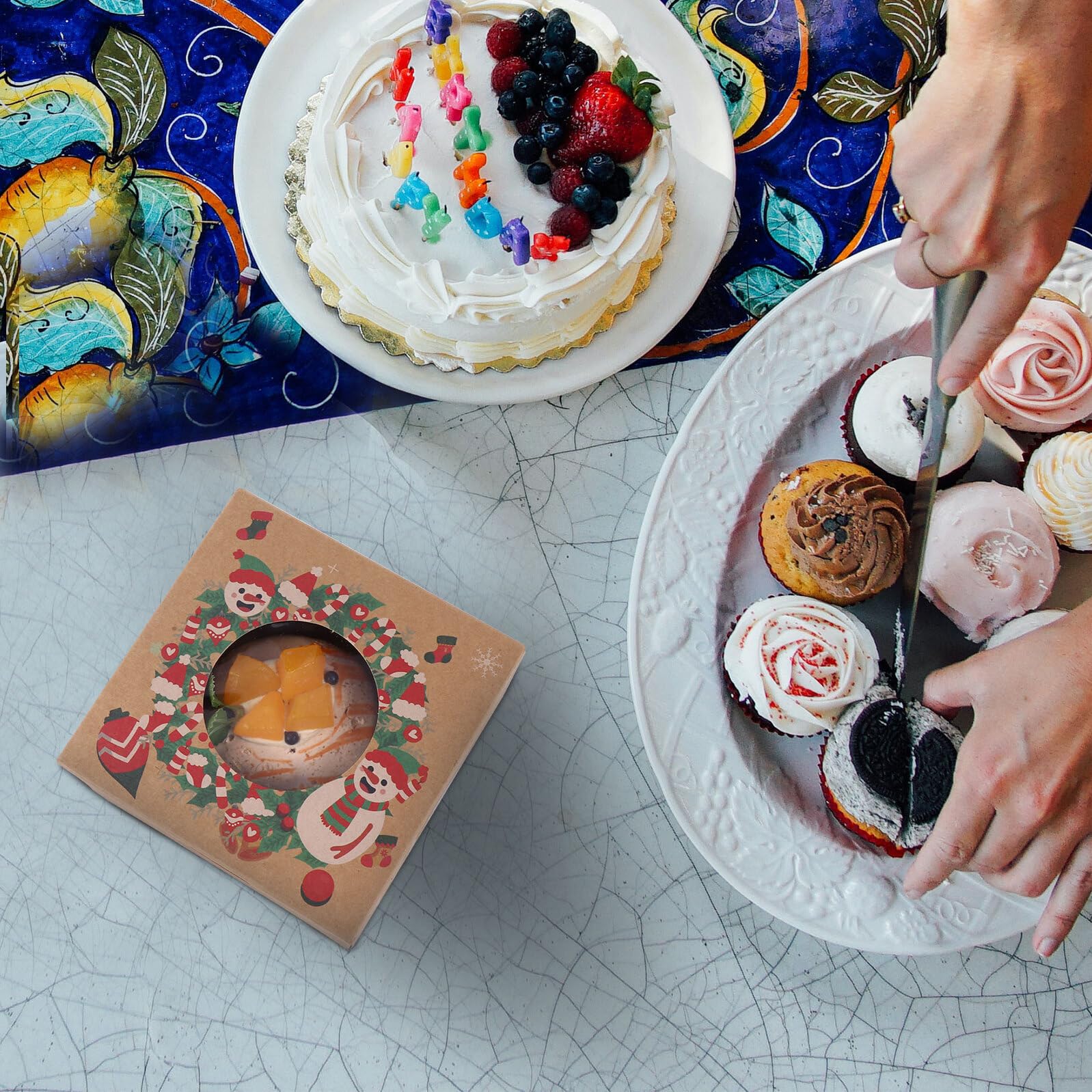 12pezzi Scatole per Dessert Natalizie per Imballaggio di Torte Contenitori per Alimenti Scatole da Forno per Biscotti per Feste e Regali Stile Casuale