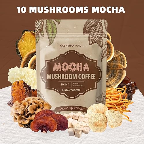 Miniatura 4 de Café de hongos con cacao en polvo, mezcla de café instantáneo de hongos moca  Suplemento de 10 hongos, coco y MCT, apoya la concentración, la