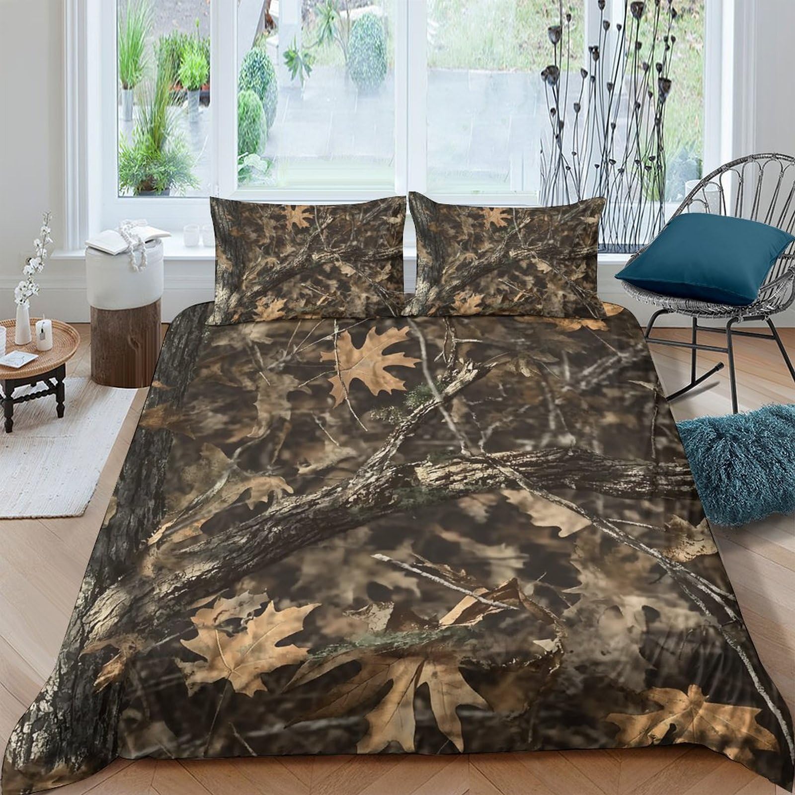 Ctjqhvkz Style-6 3D Printed Forest Camouflage Fitted Sheet Microfiber Soft Non Slip Leaf Pattern Bed Cover Bedroom Decor Single（135X200cm）