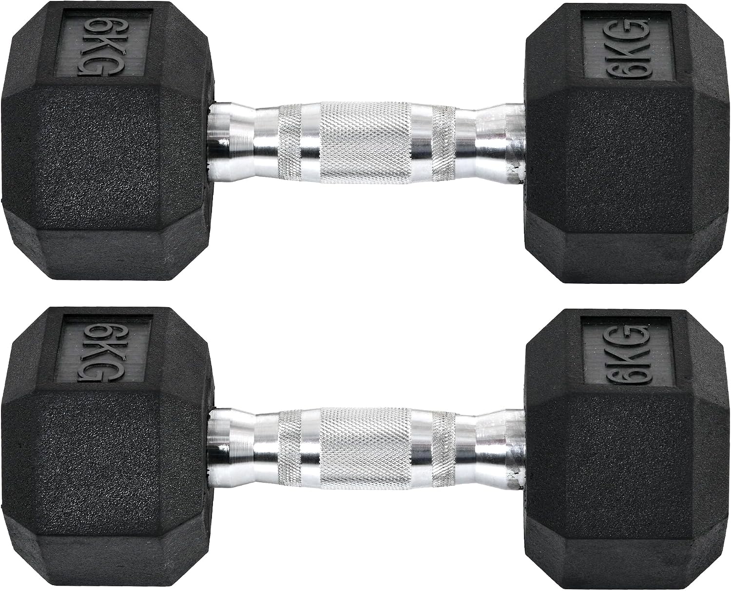 HOMCOM Hexagon Dumbbells Set of 2 Cast Iron Dumbbells Handle Knurled Dumbbell Set Weights Metal Rubber Black 2 x 6 kg