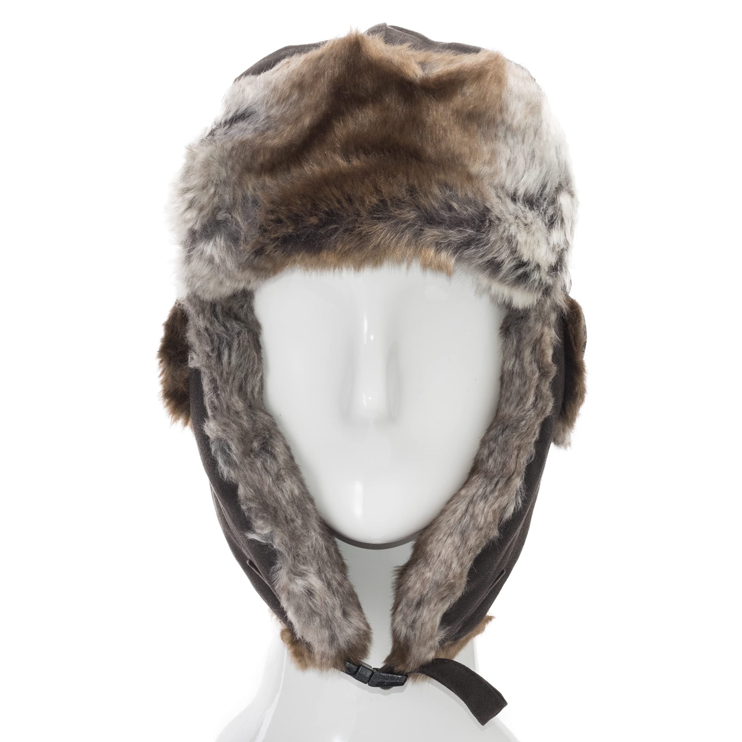 ULTRAFINO Ushanka Trooper Russian Pilot Aviator Leather Winter Trapper Hat Chocolate Medium